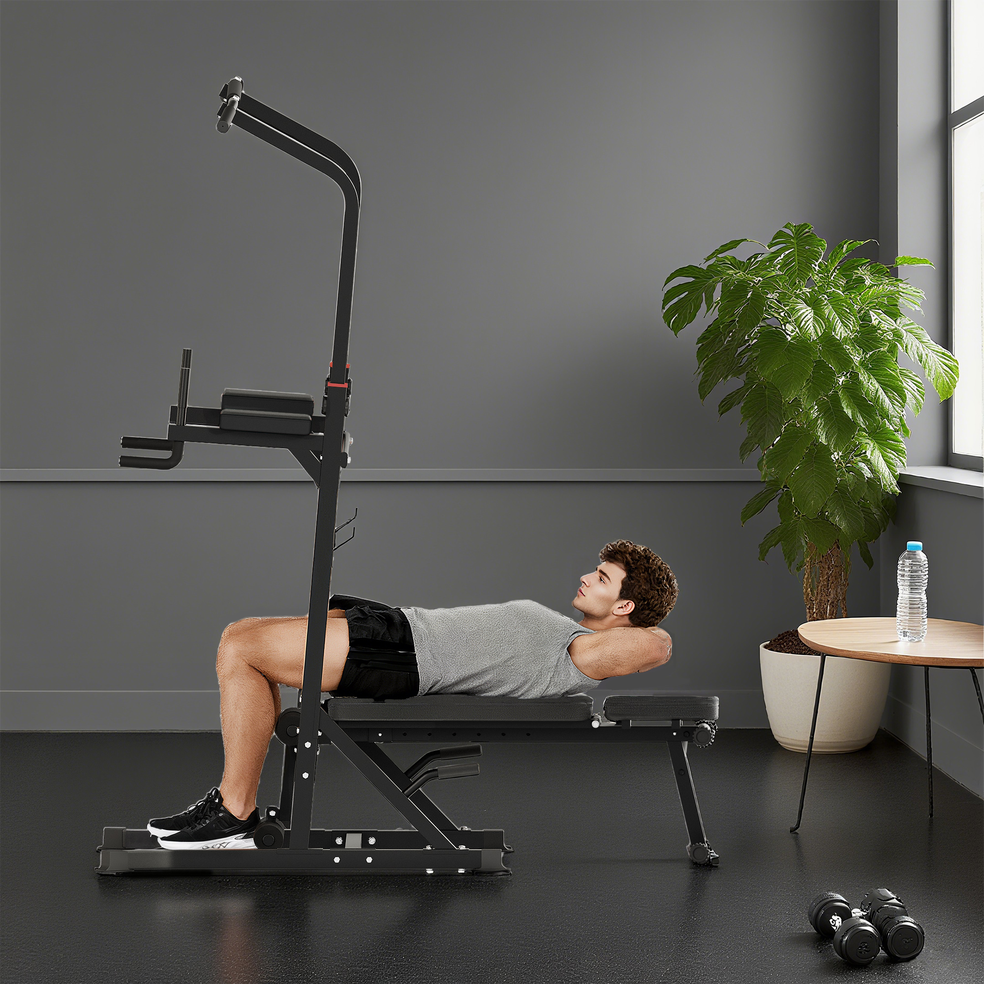 HOMCOM Pull Up Station with Adjustable Weight Bench, Dip Station and Barbell Rack, Multi-Function Power Tower Free Standing Pull Up Bar for Home Gym 9