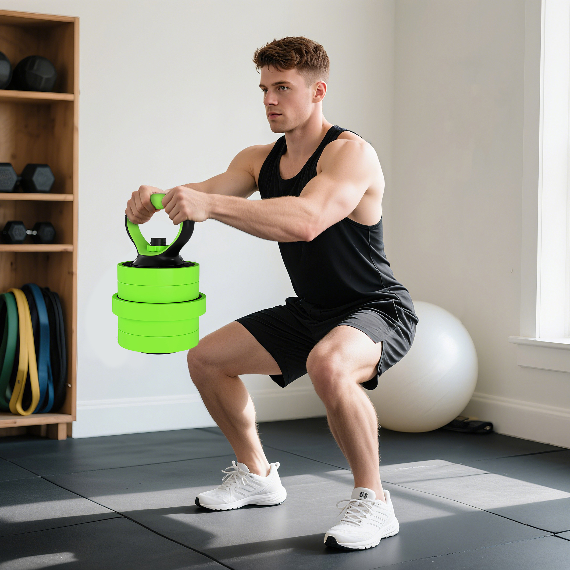 SPORTNOW 30kg Four-In-One Adjustable Weight Dumbbells Set, Barbell, Kettlebell, Push Up Stand Green 9