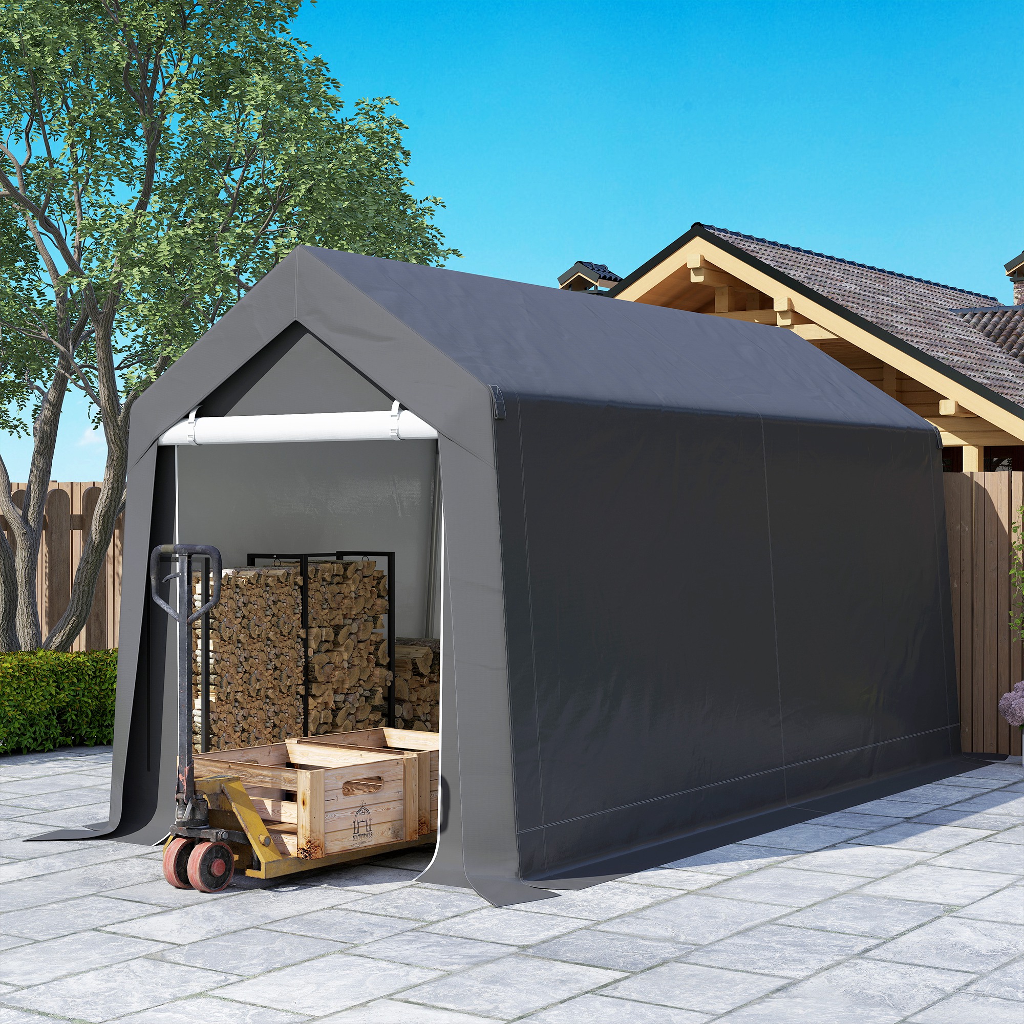 Outsunny 3.6 x 2.1m Portable Outdoor Shed, with Window Dark Grey 9