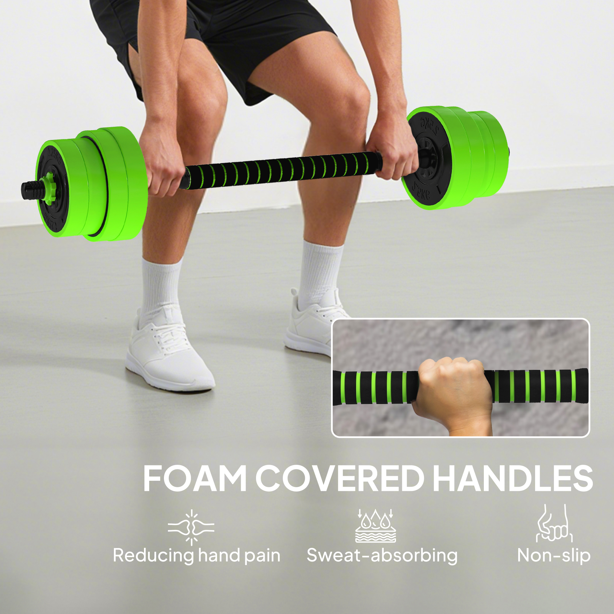 SPORTNOW 30kg Four-In-One Adjustable Weight Dumbbells Set, Barbell, Kettlebell, Push Up Stand Green 6