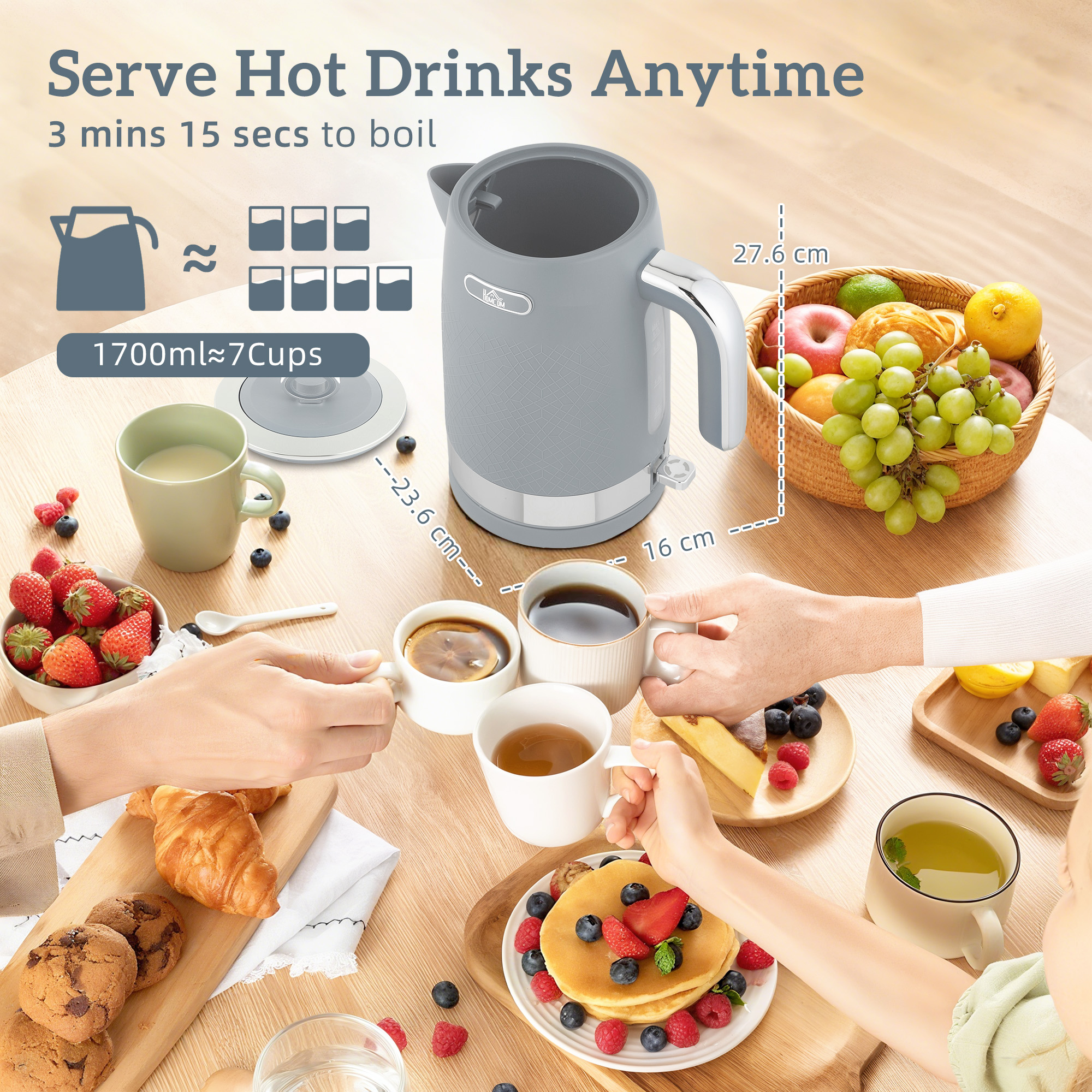 HOMCOM Sleek Textured Kettle and Four-Slice Toaster Set Grey 4