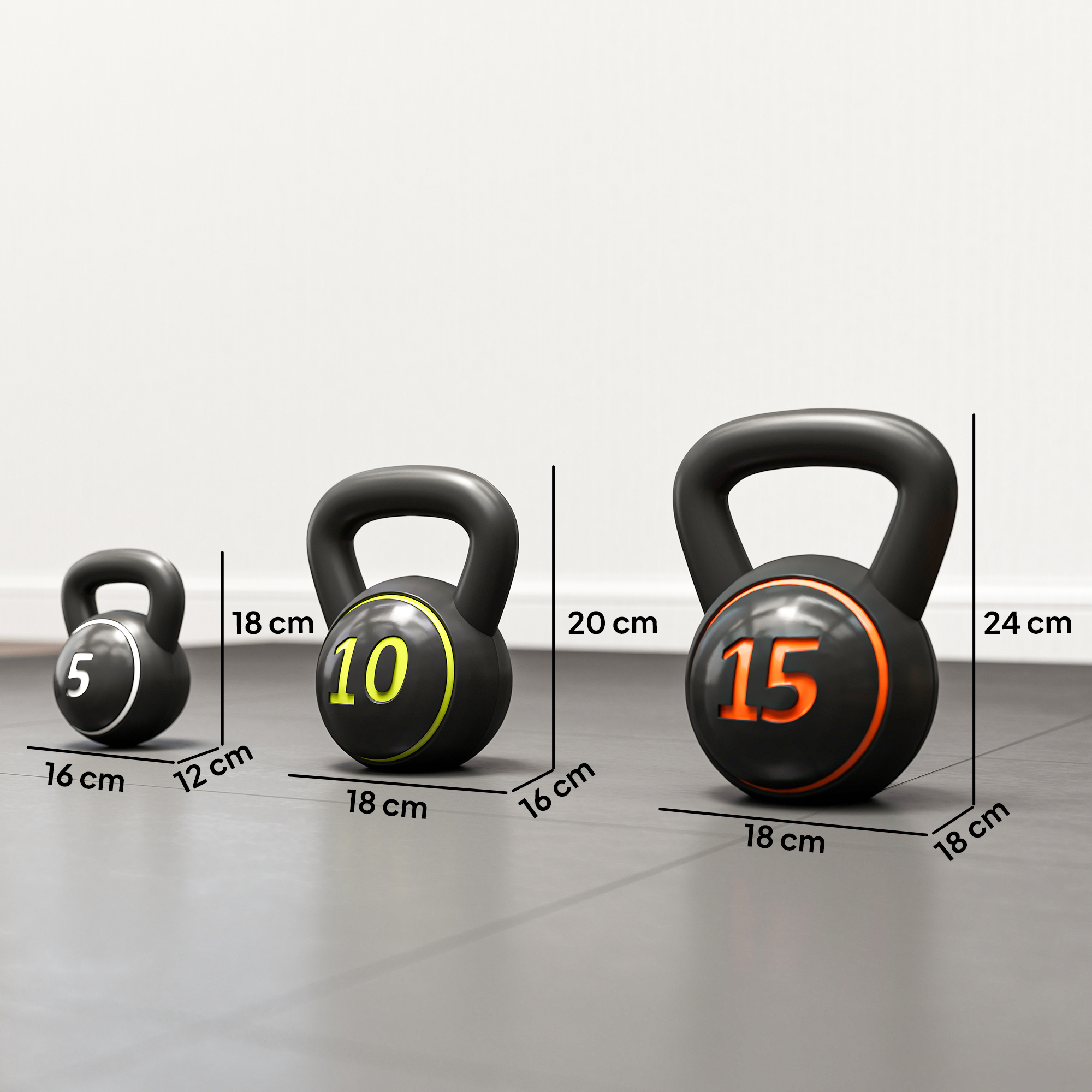 SPORTNOW Three-Piece Kettlebell Set, 5lbs, 10lbs, 15lbs with Storage Tray 3