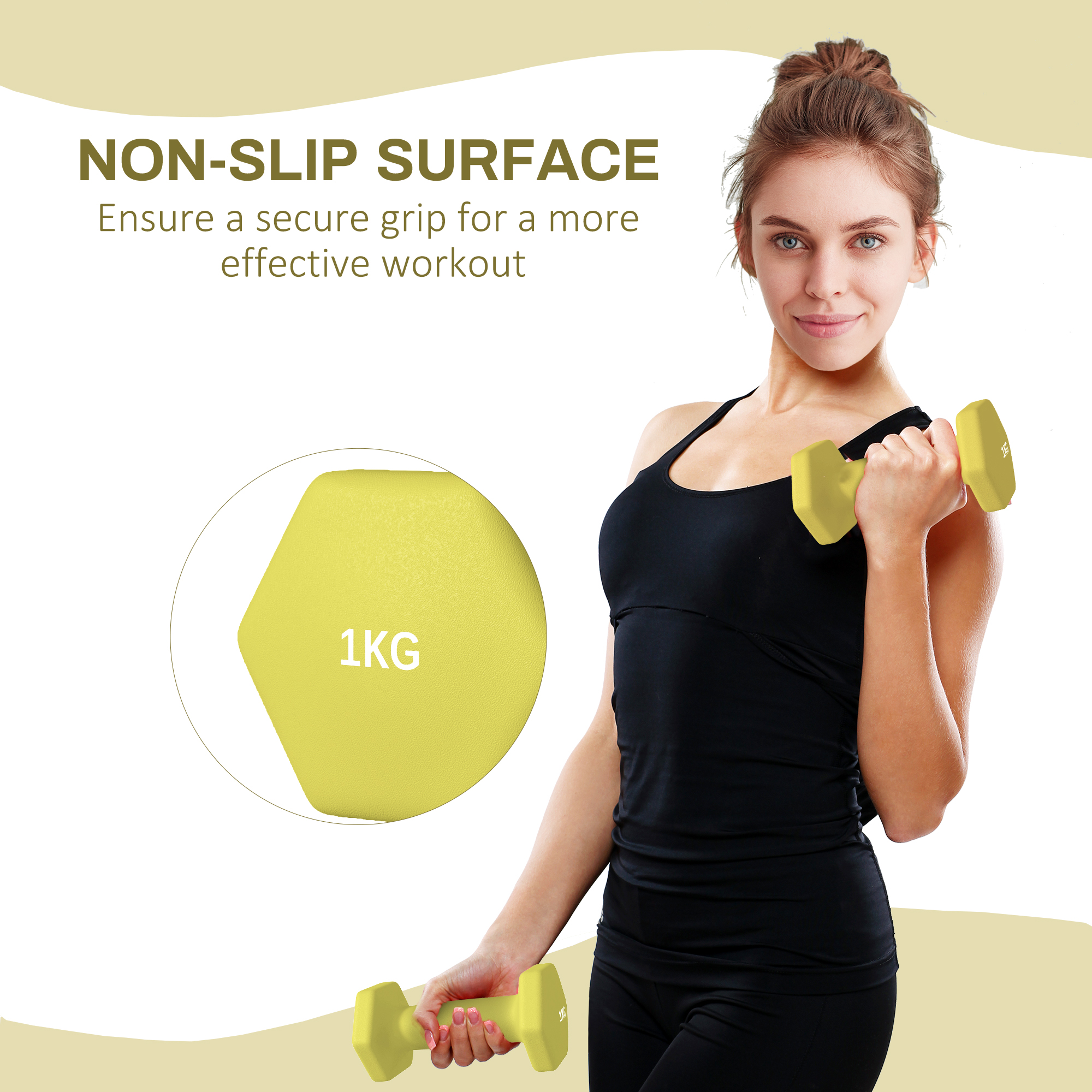 SPORTNOW 2 x 1kg Hexagonal Dumbbells Weights Set with Non-Slip Grip for Home Gym Workout, Yellow 6