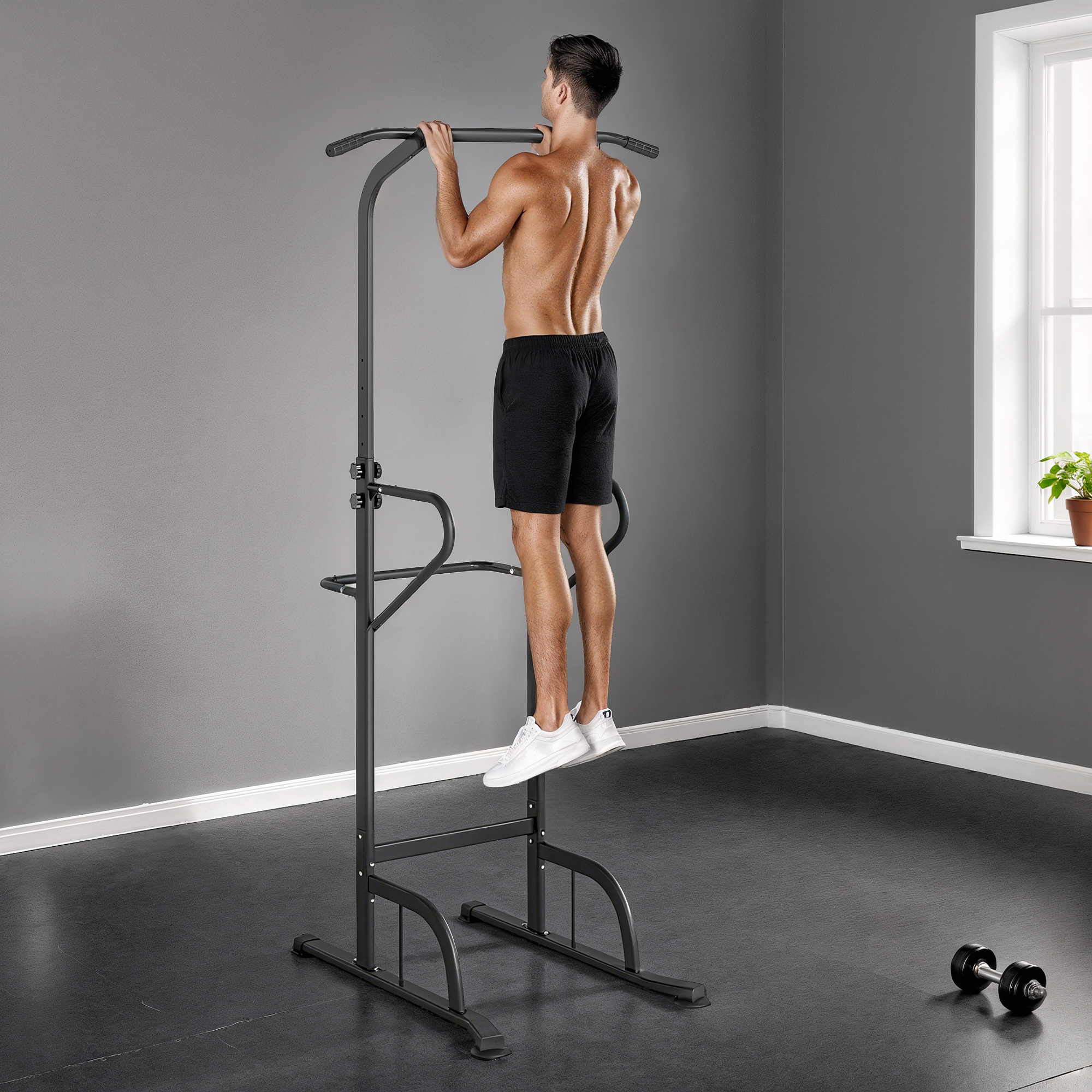 HOMCOM Power Tower Dip Station Pull Up Bar Multi-Function Push Up Equipment with Adjustable Height for Home Gym Strength Training Workout Fitness 2
