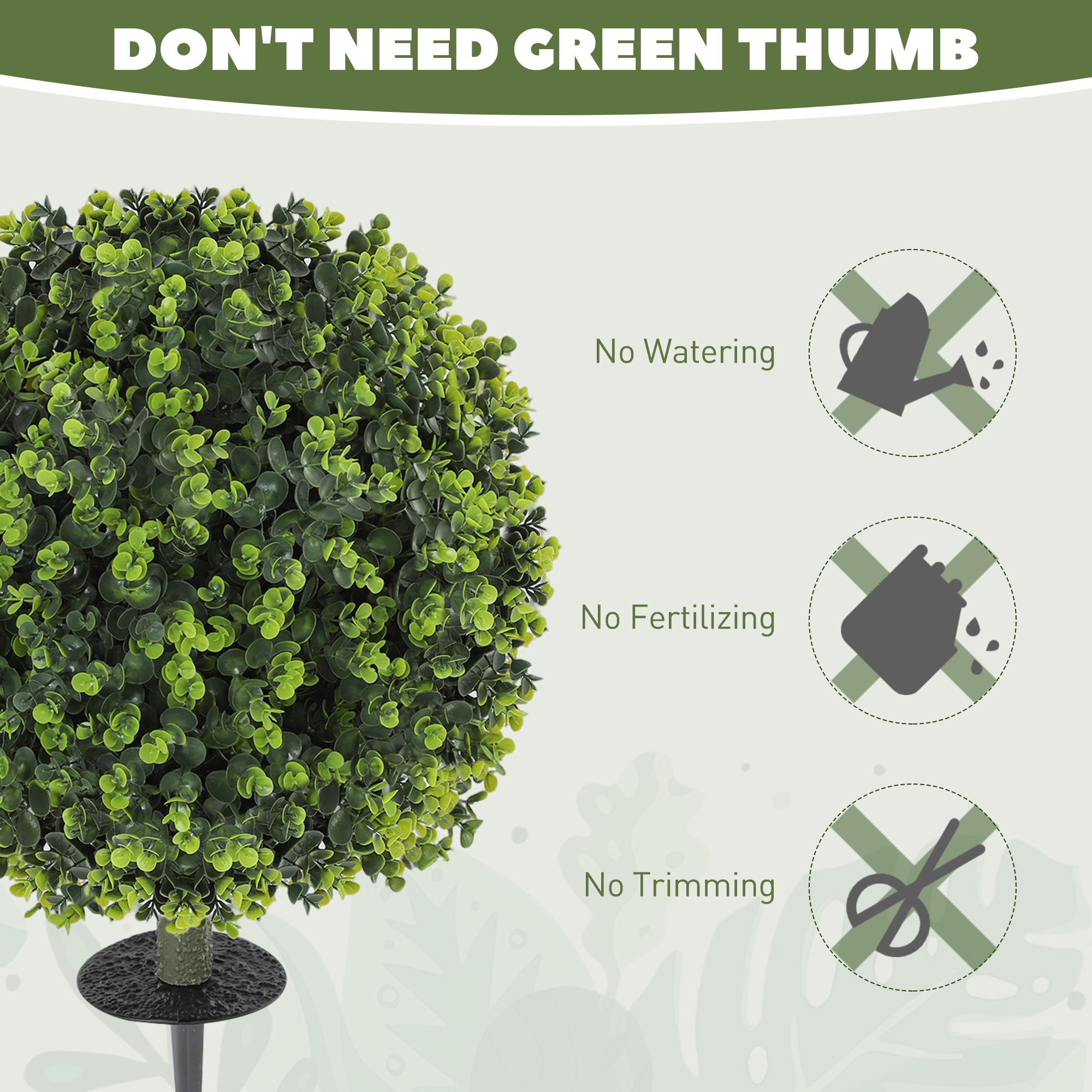 HOMCOM Set of 2 40 cm Artificial Boxwood Topiary Ball Bush with Integrated Ground Stake, Indoor Outdoor UV Resistant Faux Greenery, Faux Plants for Garden, Porch, Balcony 5