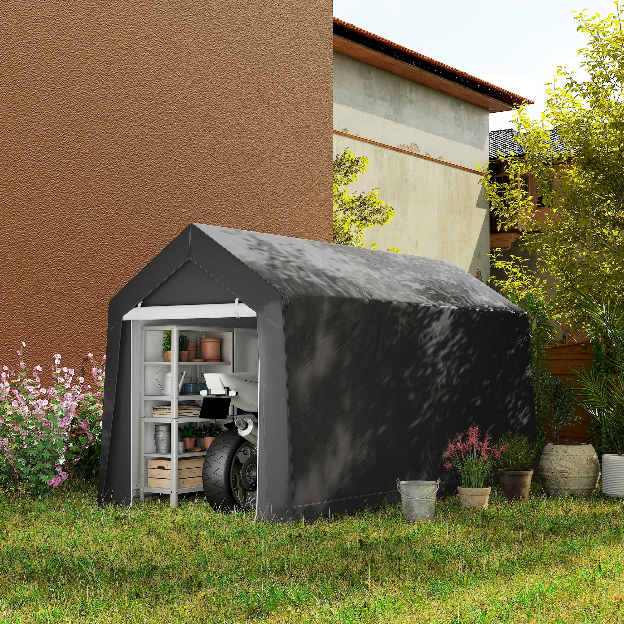 Outsunny 3.6 x 2.1m Portable Outdoor Shed, with Window Dark Grey 2