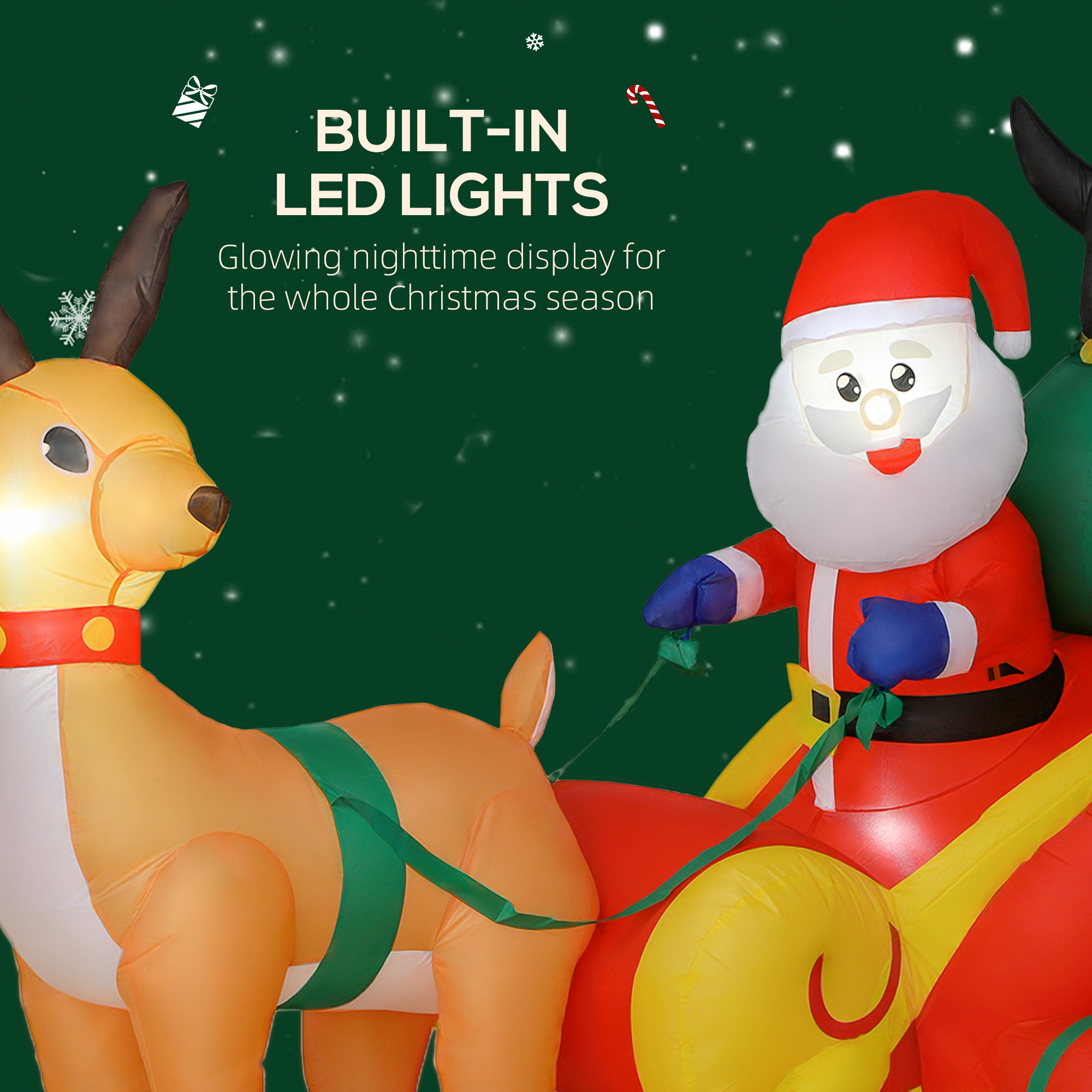 Outsunny 6ft Inflatable Santa Sleigh Decoration, with Accessories 4