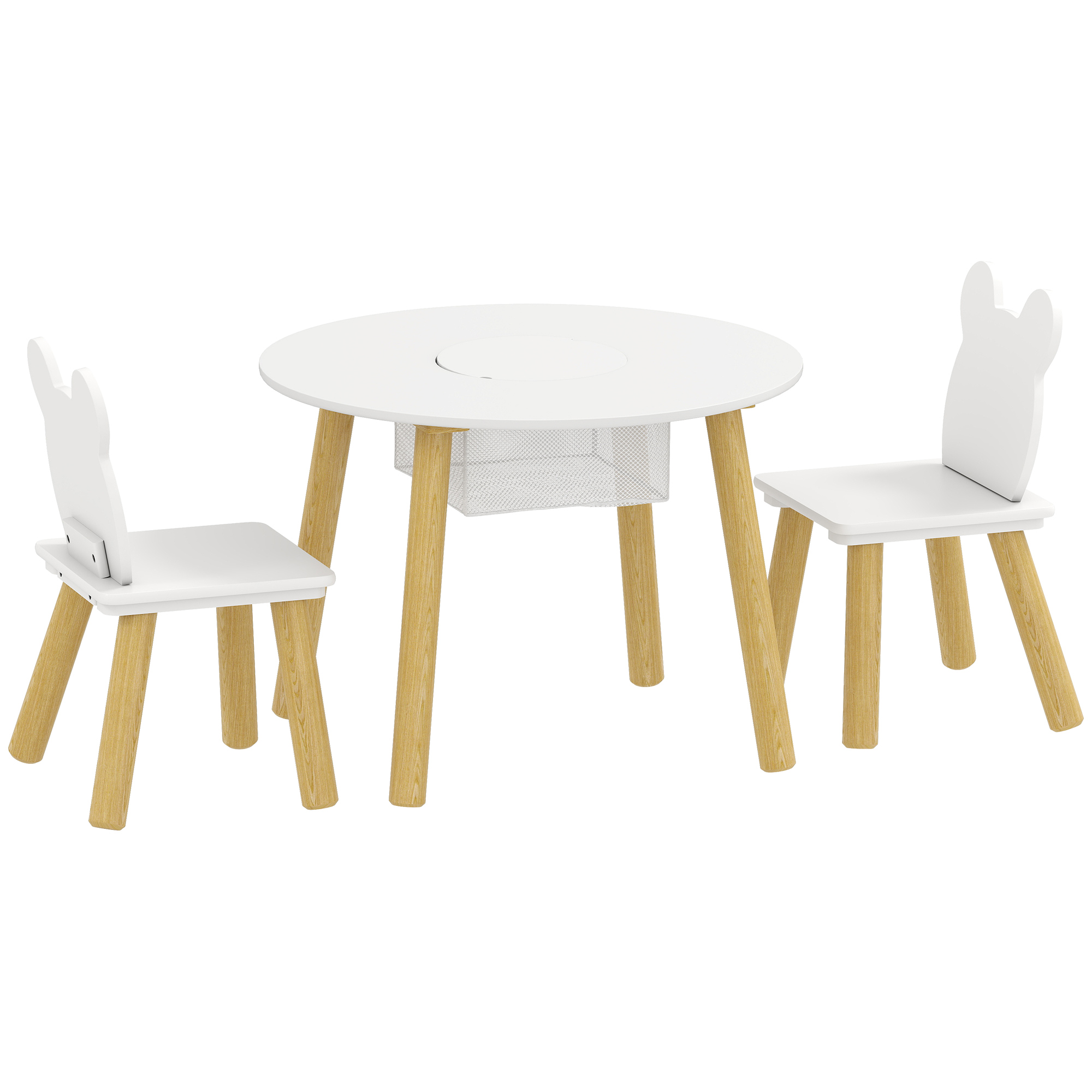 AIYAPLAY Set 1 mesa redonda, 2 sillas para niño 3 piezas, respaldo con forma de oso, actividades, manualidades, comidas, 3-6 años