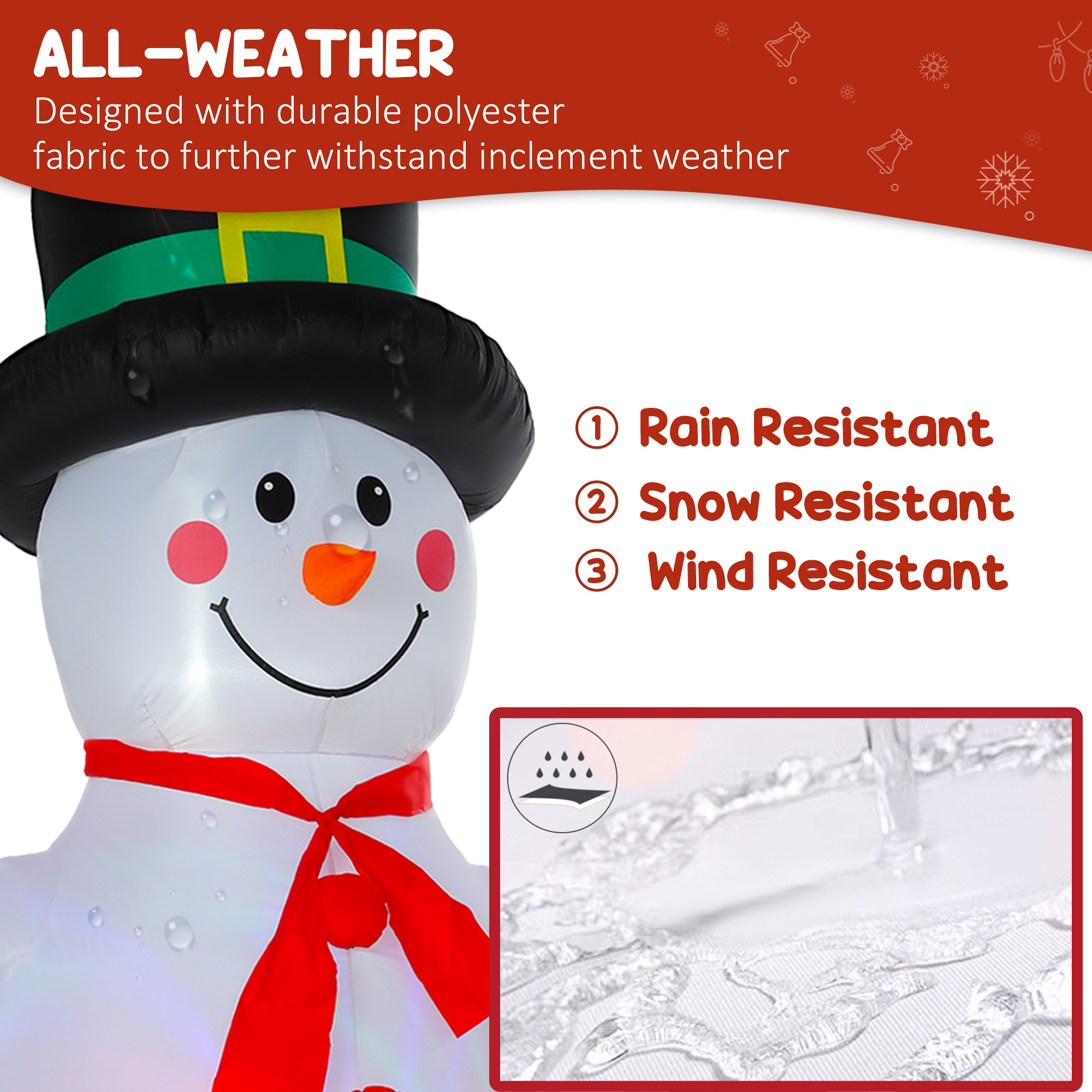 Outsunny 8FT Christmas Inflatable Outdoor Decoration with Dynamic Disco & LED Lights, Self-Inflating Christmas Blow Up Snowman for Garden, Indoor Outdoor Home Decor 7