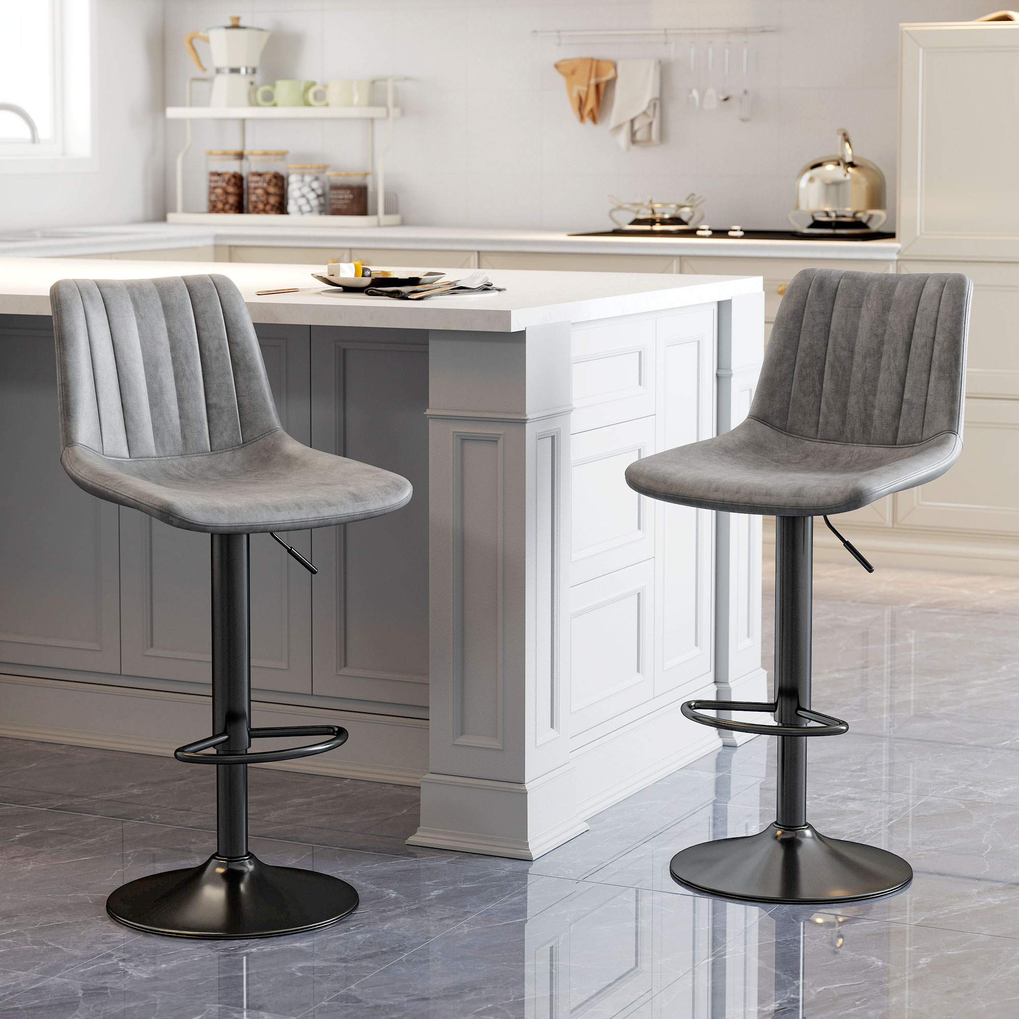 HOMCOM Set of 2 Leathaire Tub Bar Stools Grey 2