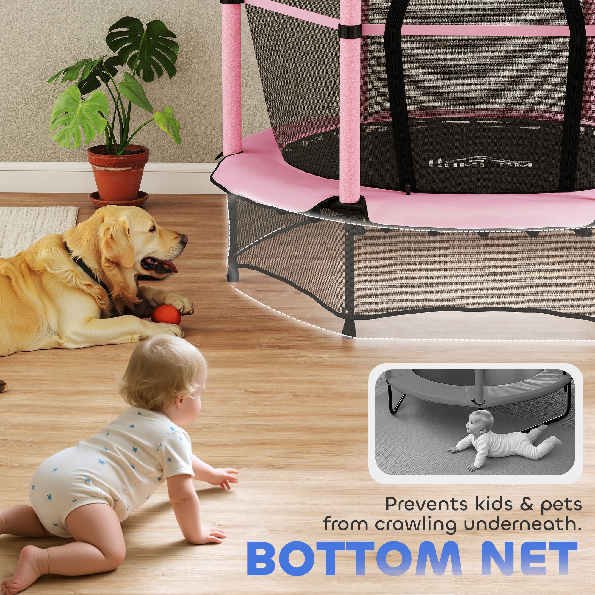 HOMCOM 4.6FT/55" Kids Trampoline with Safety Enclosure, Outdoor Indoor Use, for Ages 3-10 Years, Pink 8