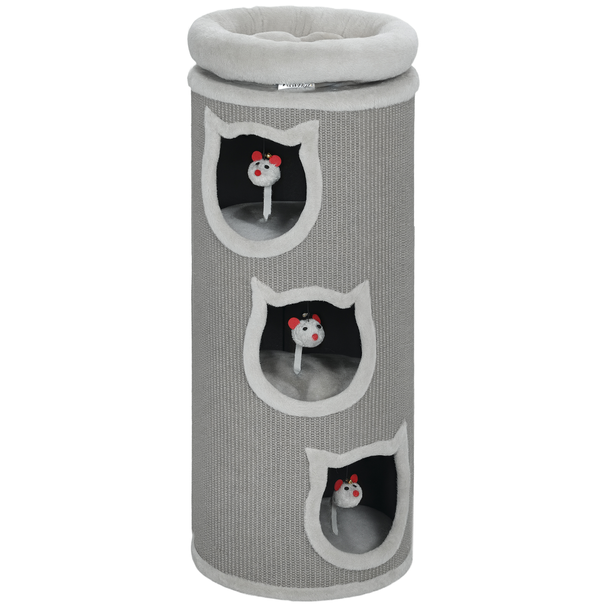 PawHut Kattenkrabton, 96 cm, 4-laags kattentoren met wasbaar bed, 3 slaapgaten, hangend speelgoed, voor meerdere katten Grijs