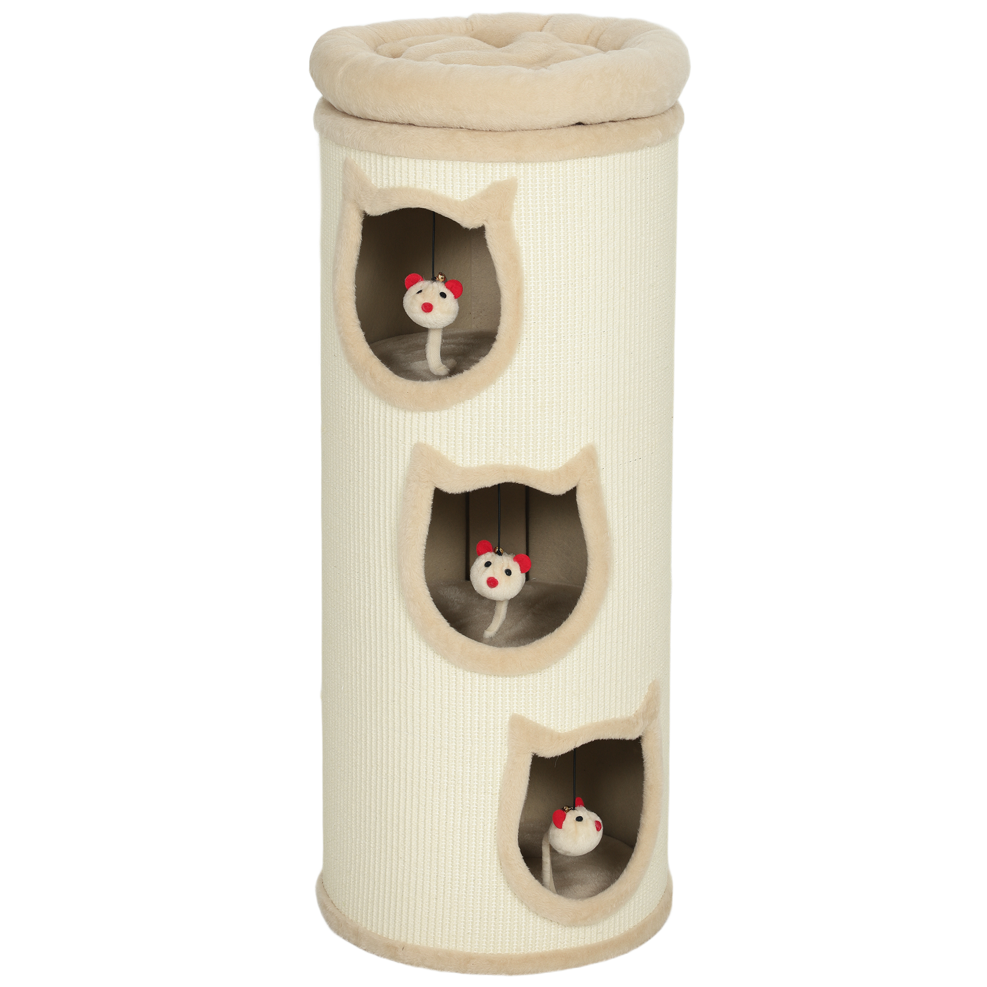 PawHut Kattenkrabton, 96 cm, 4-laags kattentoren met wasbaar bed, 3 slaapgaten, hangend speeltje, voor meerdere katten grijs