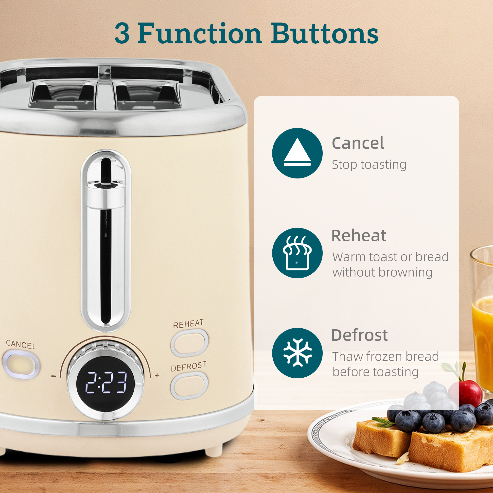 HOMCOM Polished Retro 40-100°C Kettle and Toaster Set Cream 8
