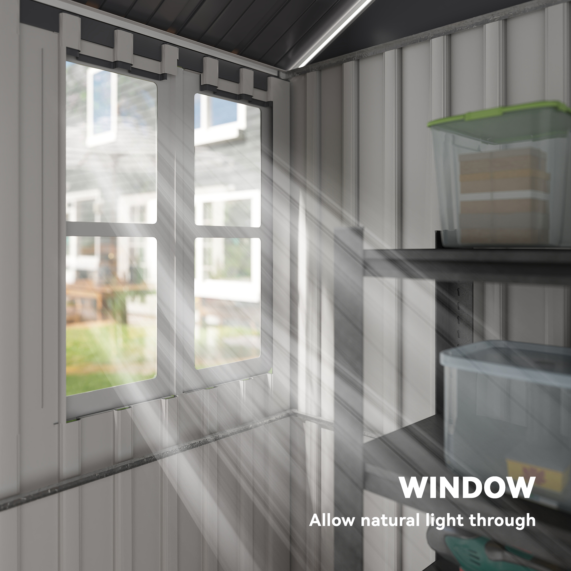 Outsunny 8 x 6 ft Galvanised Garden Shed, Outsoor Metal Storage Shed with Double Doors Window Air Vents for Patio, Lawn, Grey 5