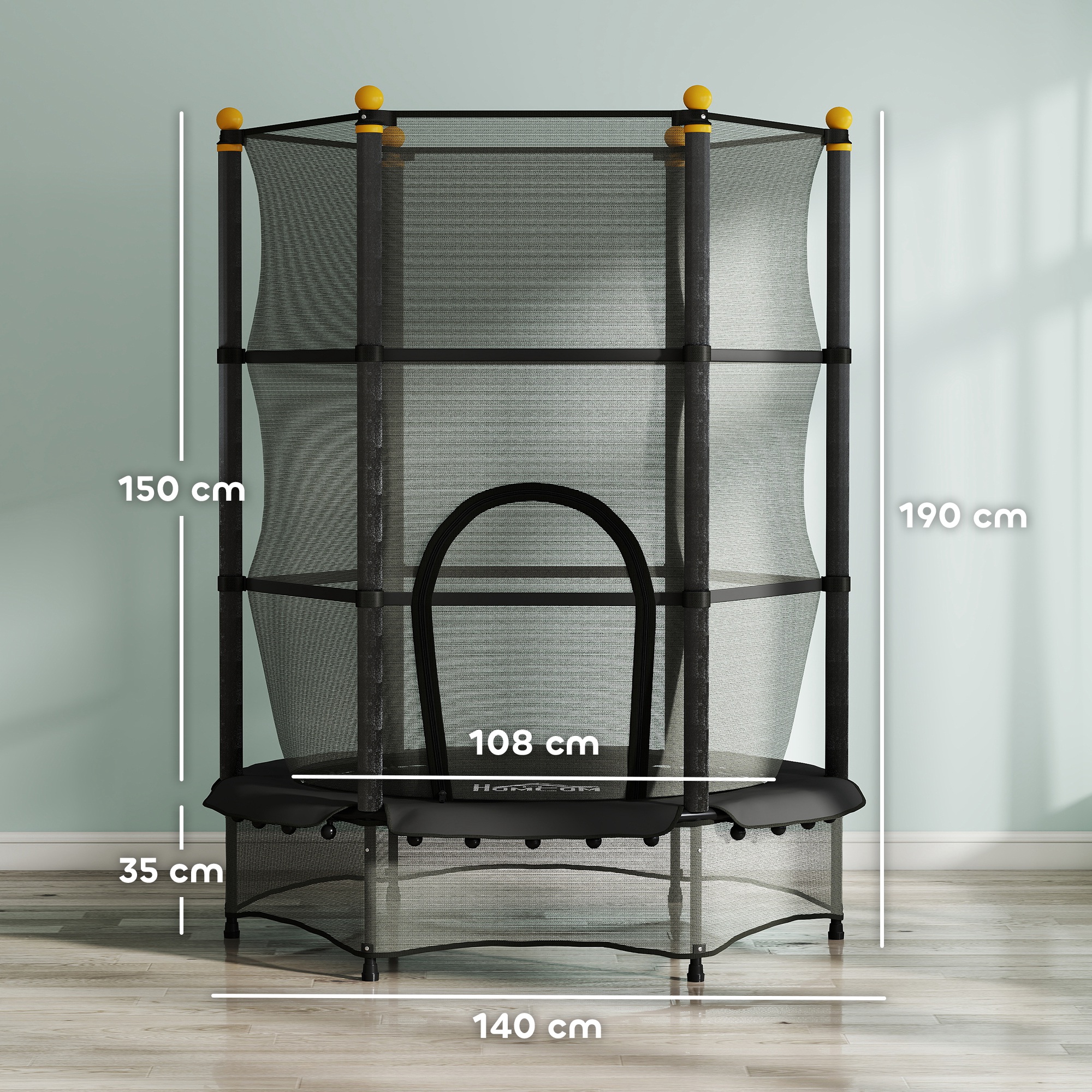HOMCOM 4.6FT/55" Kids Trampoline with Safety Enclosure, Outdoor Indoor Use, for Ages 3-10 Years, Black 3