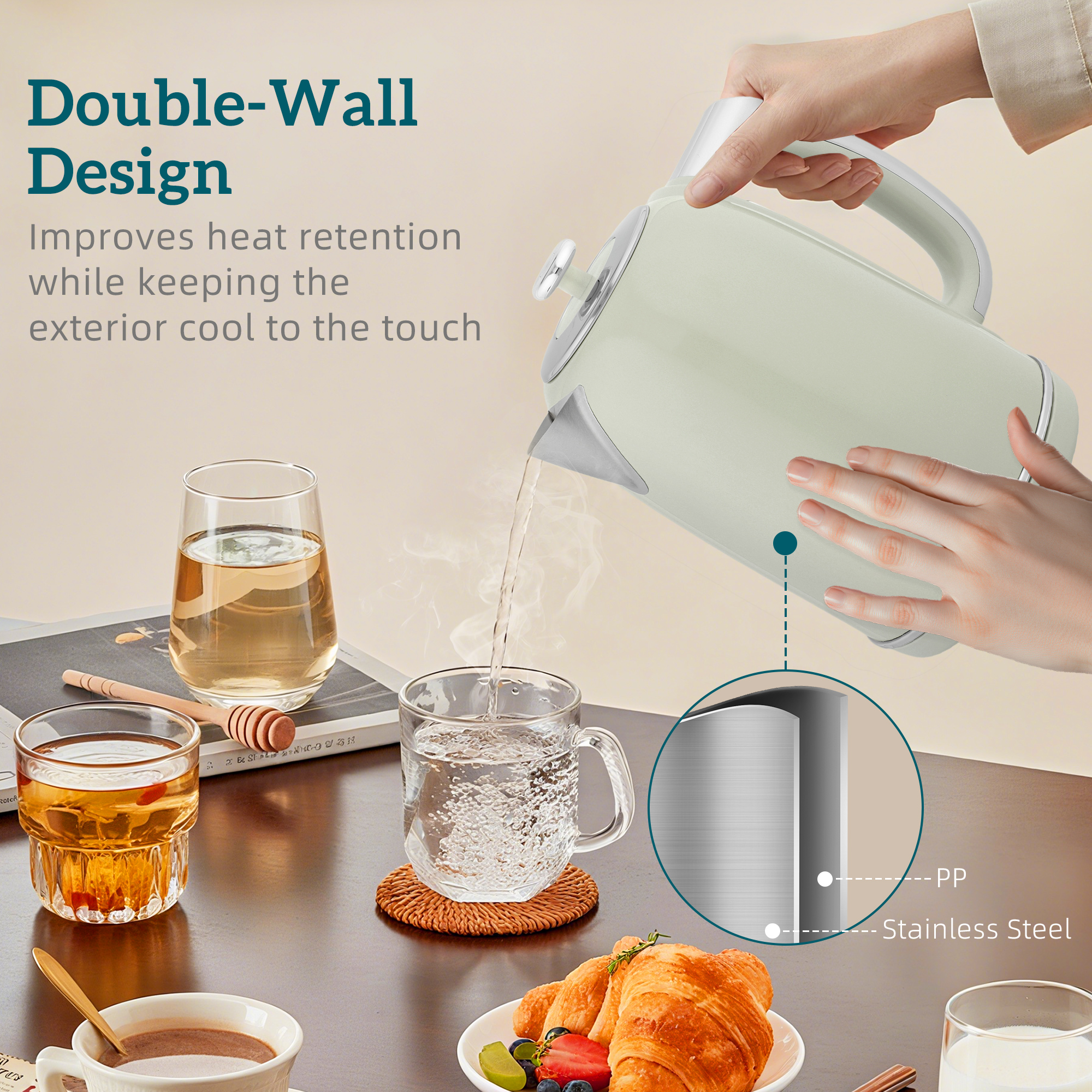HOMCOM Polished Retro 40-100°C Kettle and Toaster Set Grey 5
