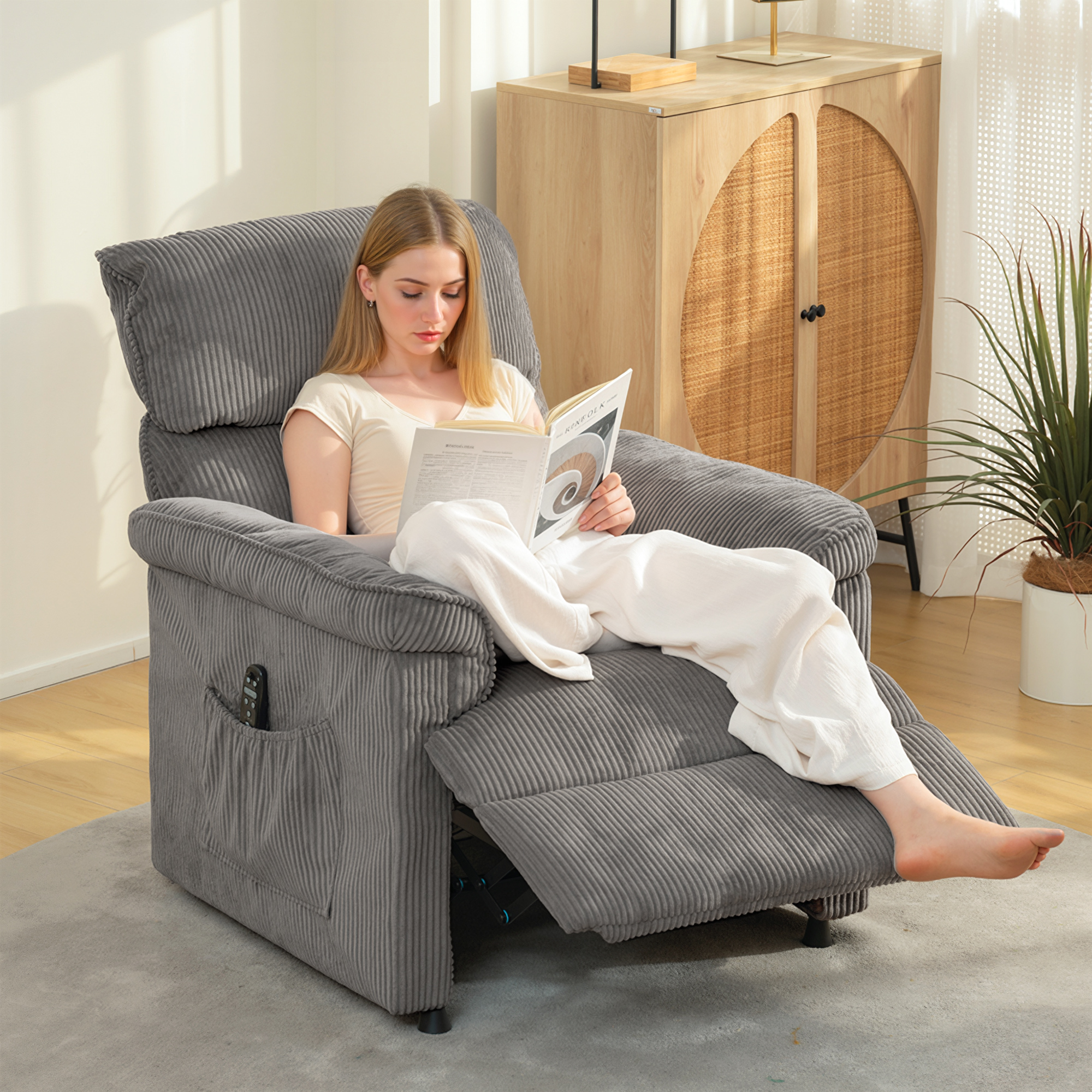 HOMCOM Corduroy Electric Massage Recliner Grey 2