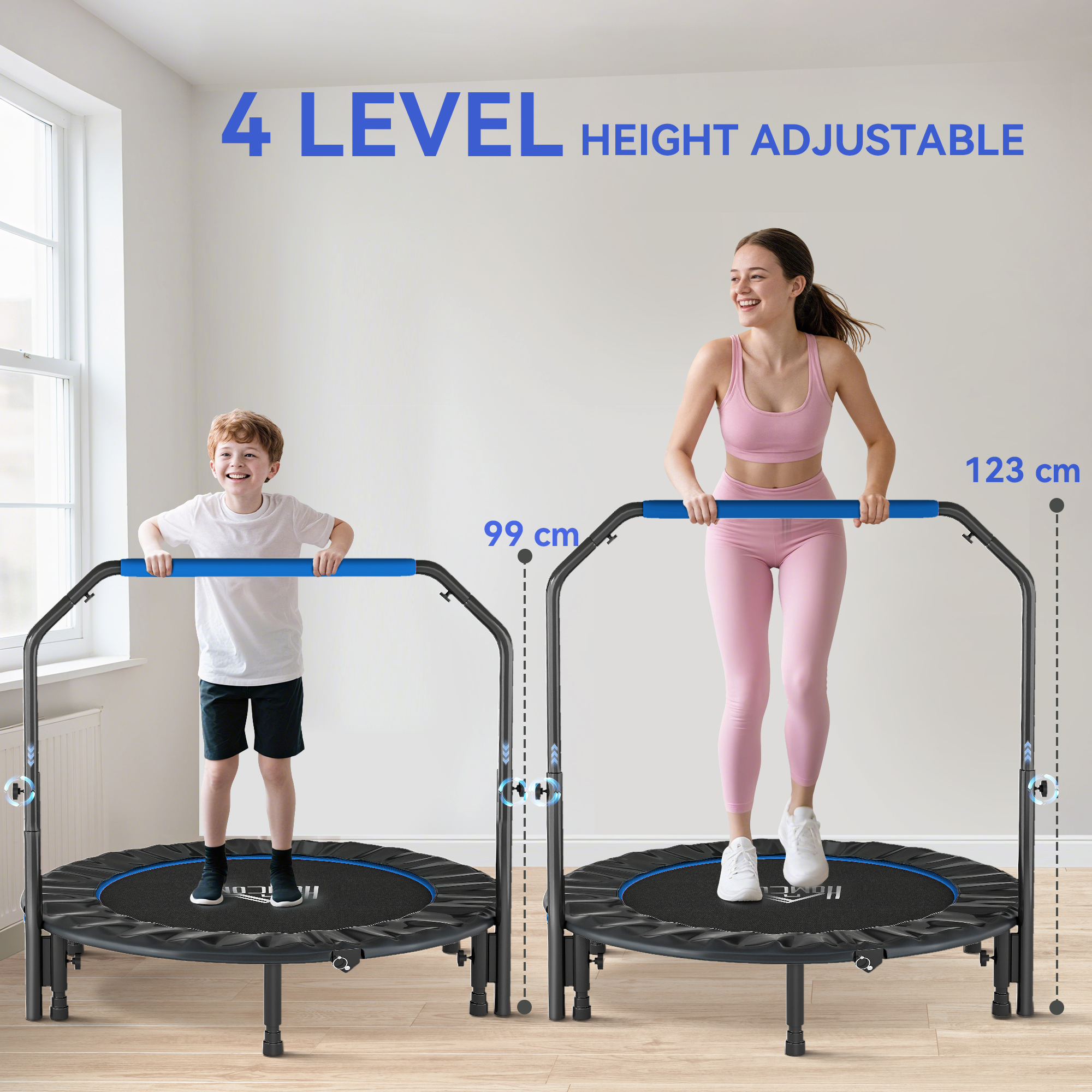 HOMCOM 48" Foldable Mini Fitness Trampoline, with Adjustable Foam Handle, Blue 4