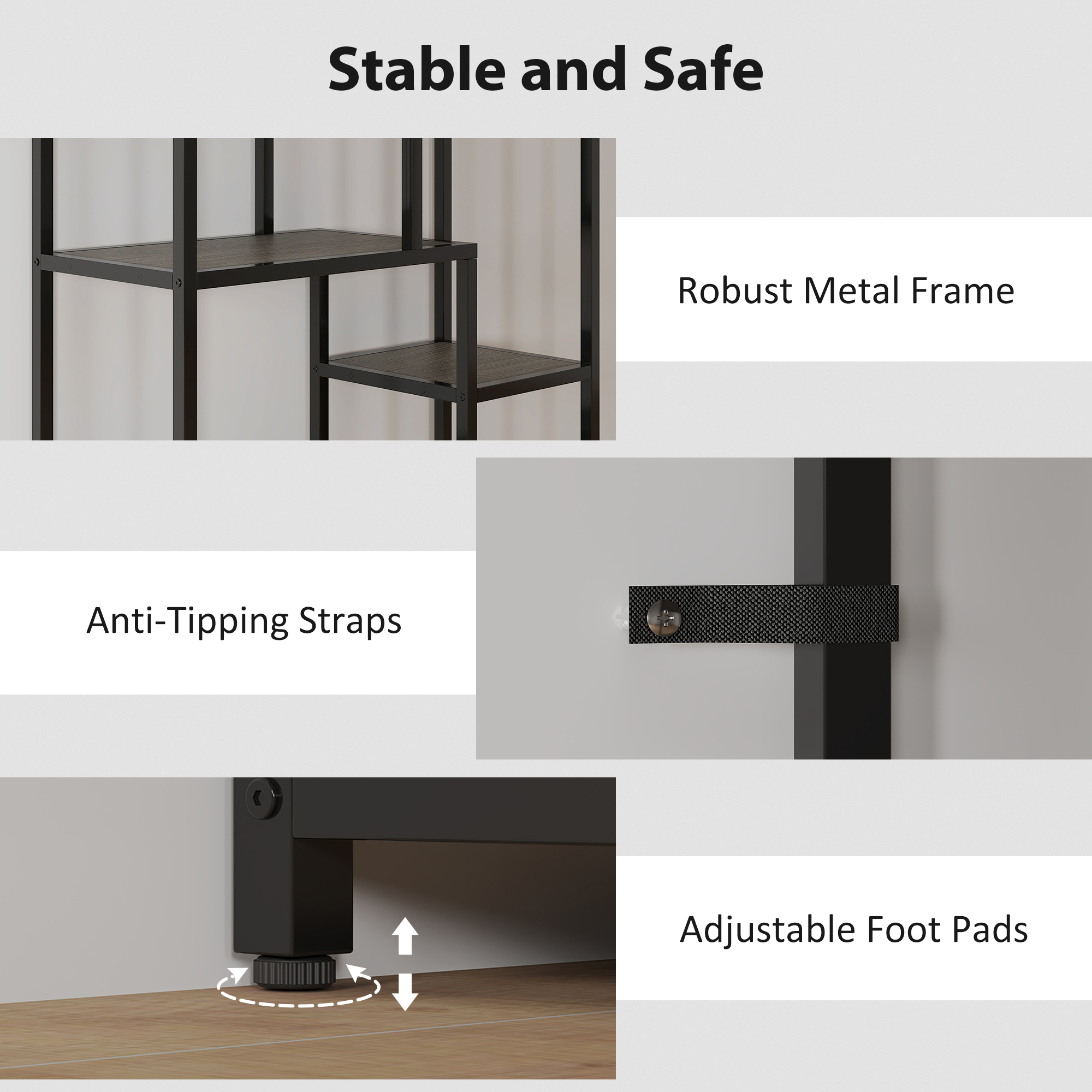 HOMCOM Seven-Tier Geometric Bookcase Grey/Black 5