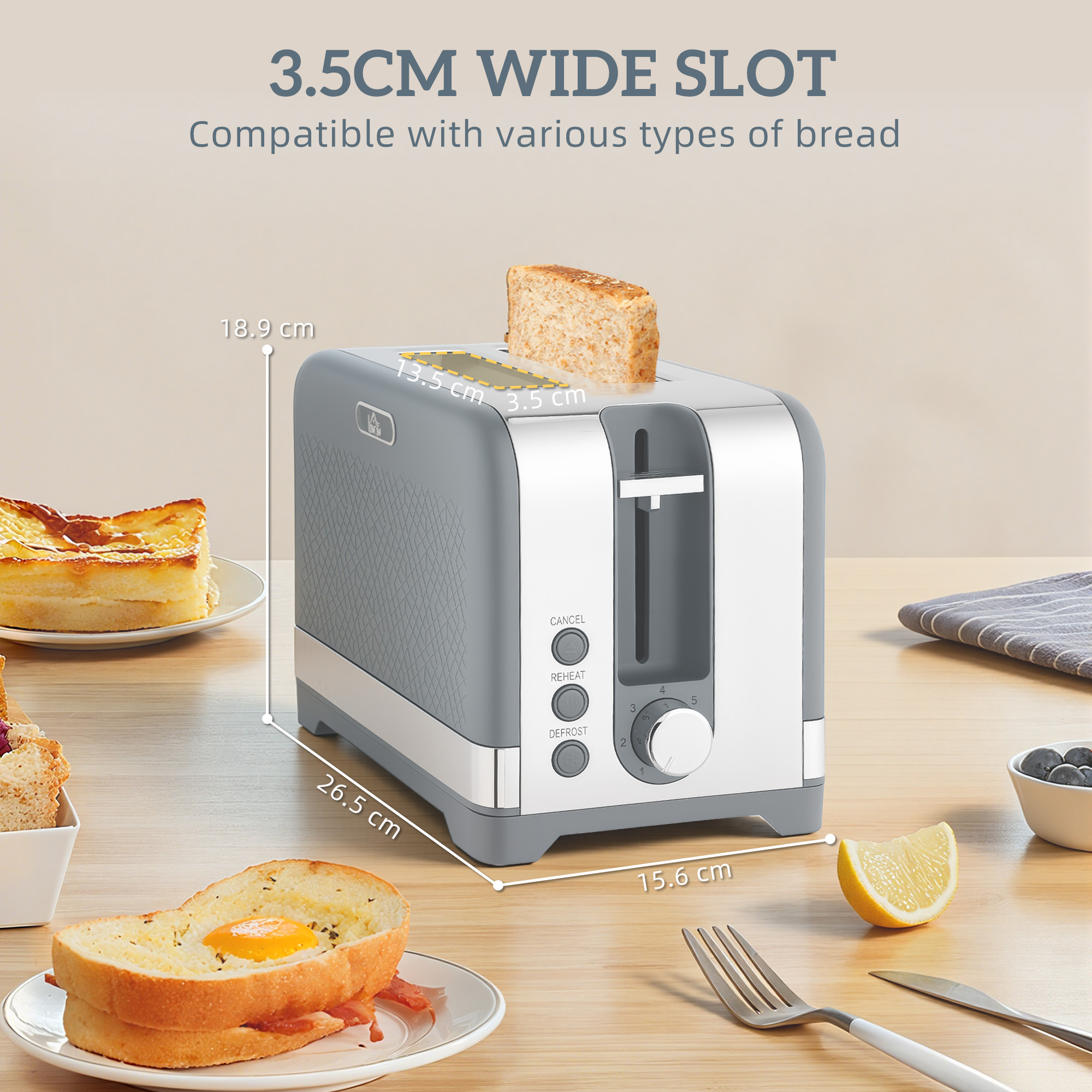HOMCOM Sleek Textured Kettle and Toaster Set Grey 8