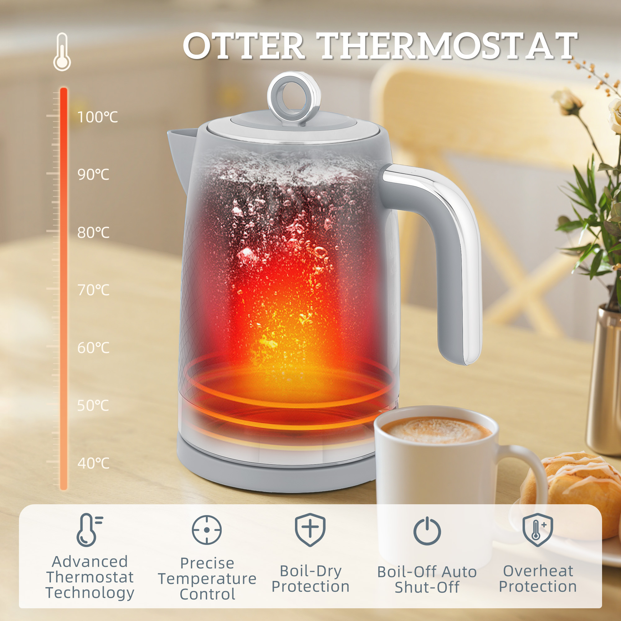HOMCOM Sleek Textured Kettle and Toaster Set Grey 5