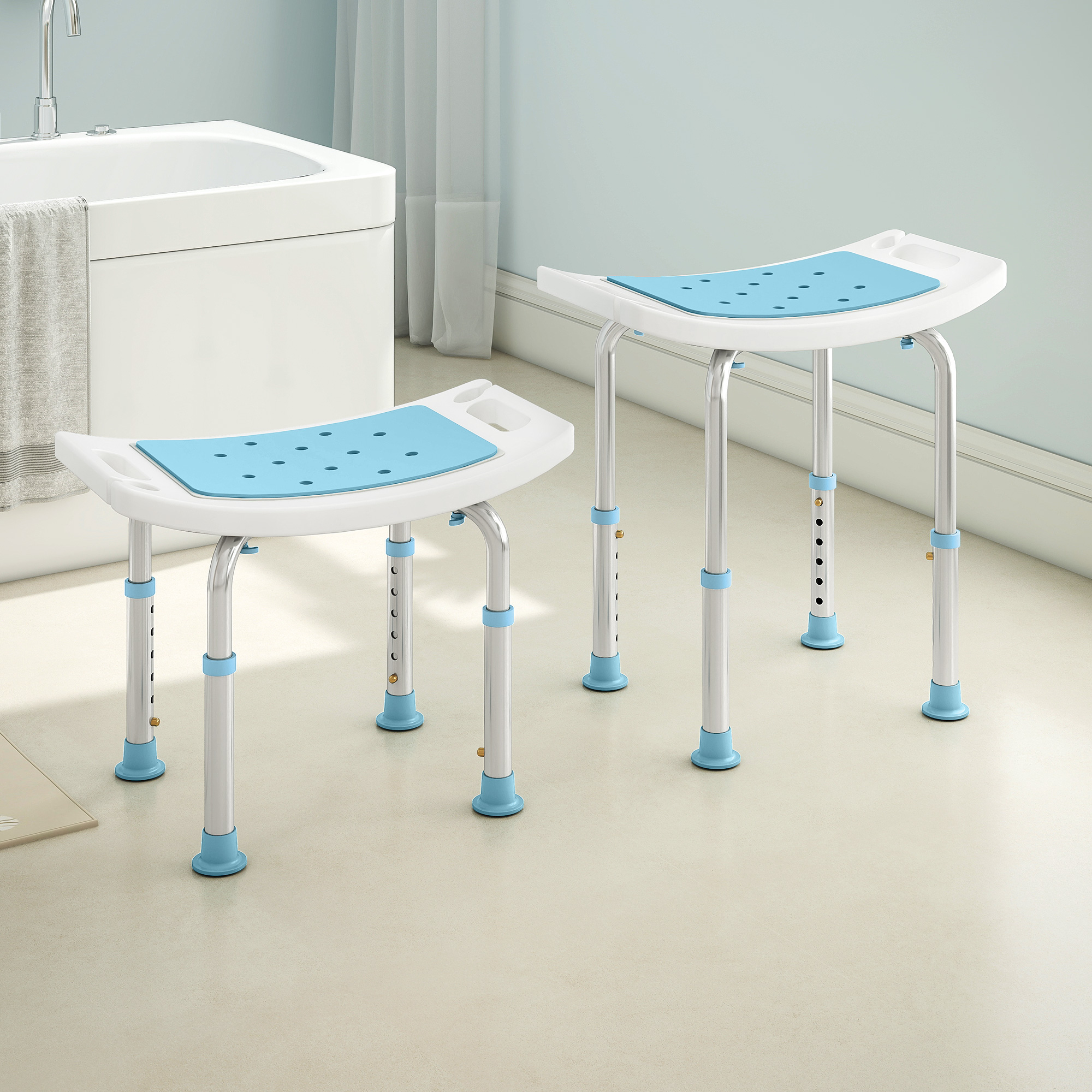 HOMCOM Shower Chair, Adjustable Height Shower Stool with Aluminium Frame and Non-Slip Feet, Bathtub Stool Seat for Elderly Disabled Handicap, Turquoise 9