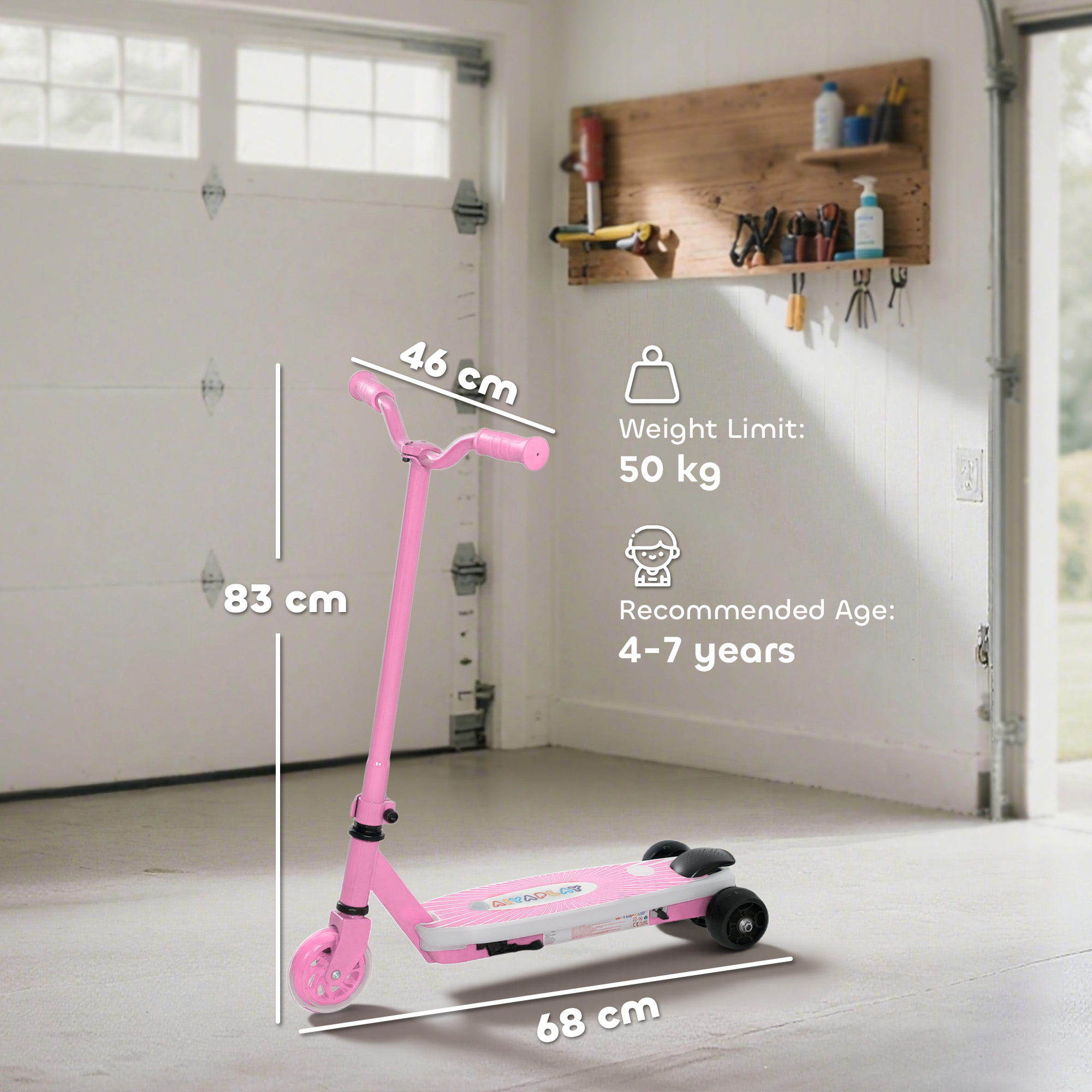 AIYAPLAY Electric Scooter for Kids Aged 4-7 Years, with Flashing LED Lights, Rear Auxiliary Wheels, Pink 3