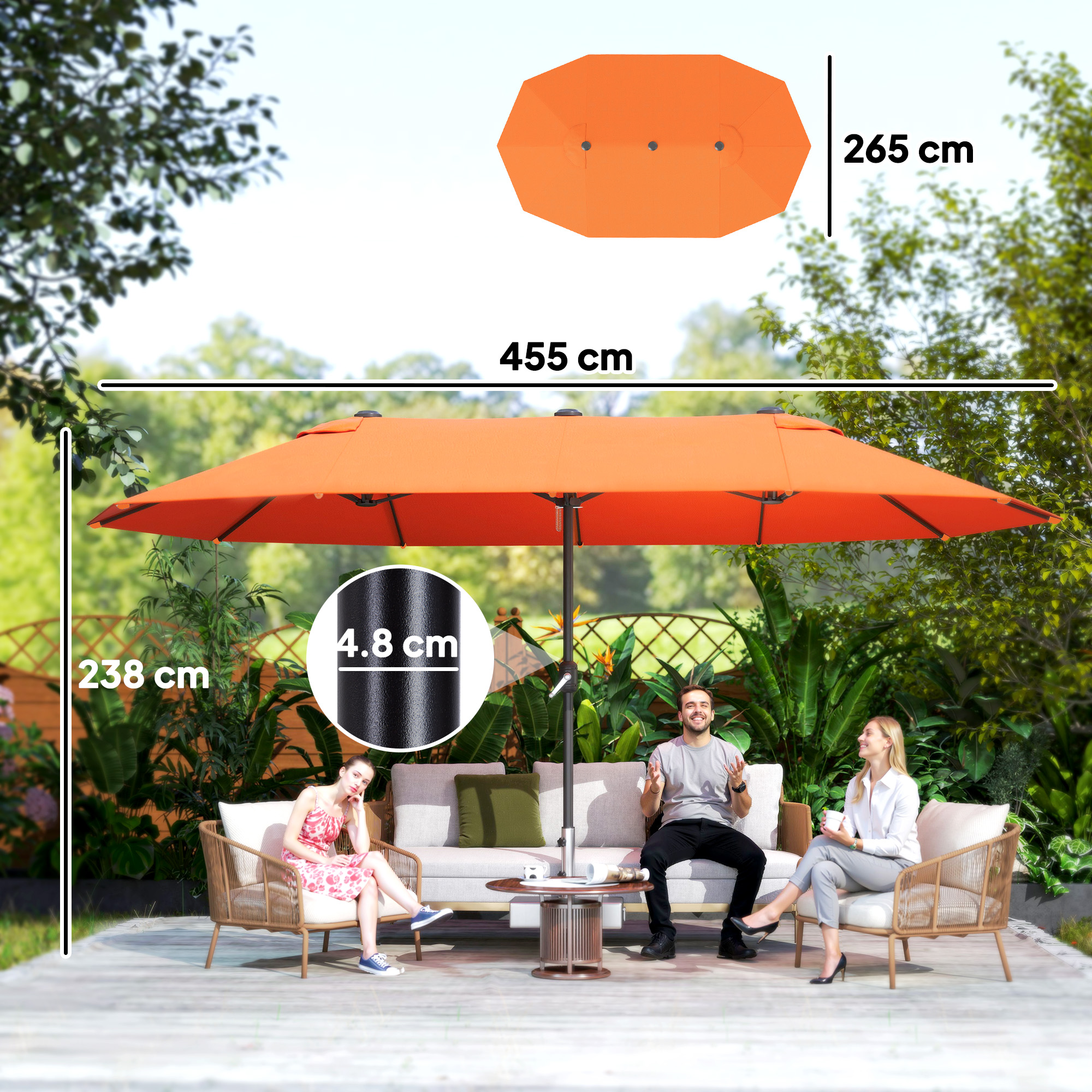 Outsunny 4.6m Double Garden Parasol Orange 3