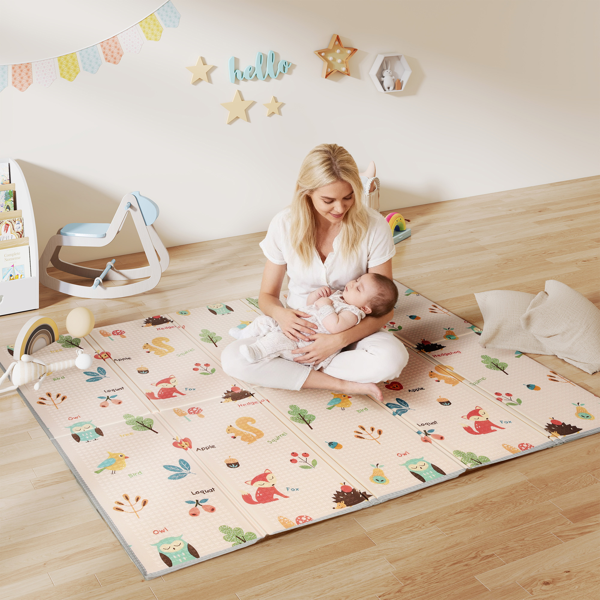 AIYAPLAY Foldable Baby Play Mat Double-Sided, Reversible Foam Soft Crawling Mat for Toddlers, for Bedroom, Nursery and Playroom 2