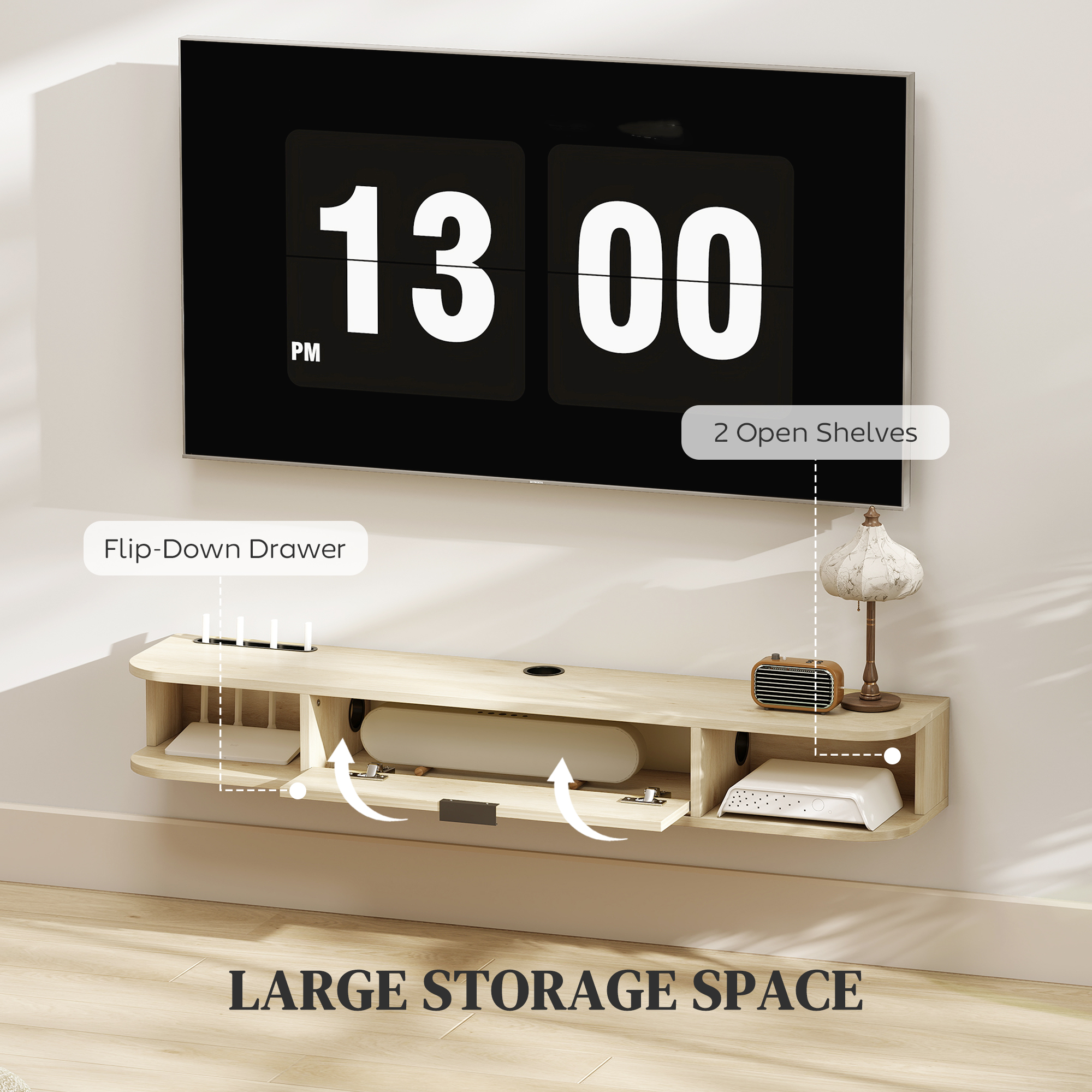 HOMCOM 120 cm Floating TV Unit for TVs up to 50 Inch Natural 5