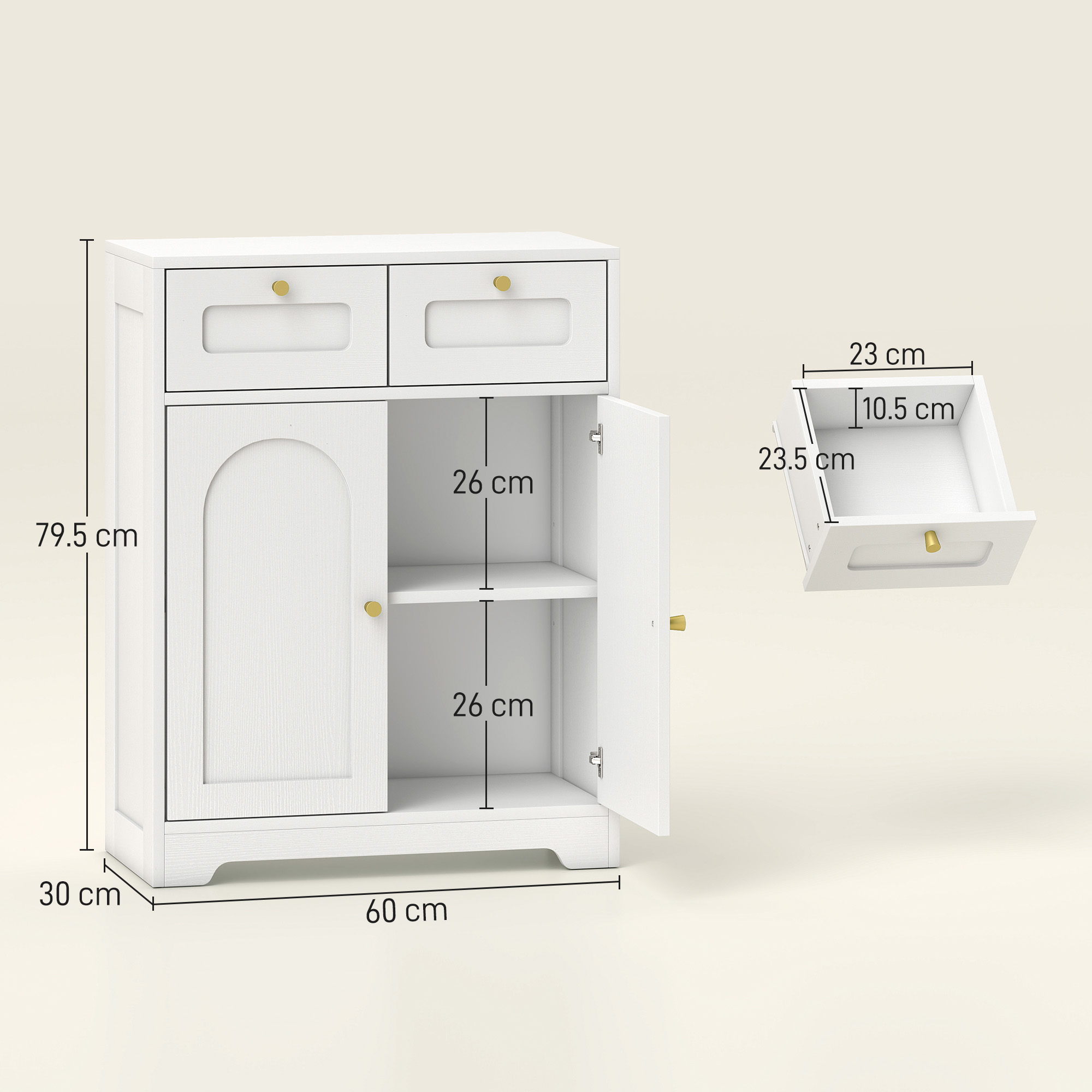 HOMCOM Bathroom Floor Cabinet with 2 Drawers White 3