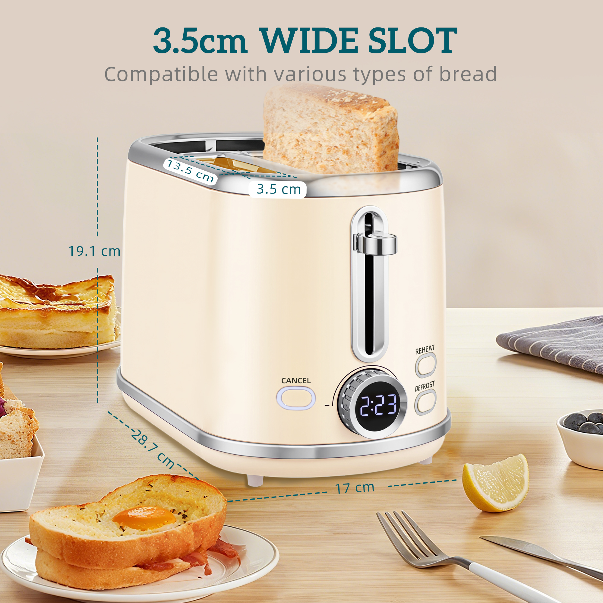 HOMCOM Polished Retro 40-100°C Kettle and Toaster Set Cream 6