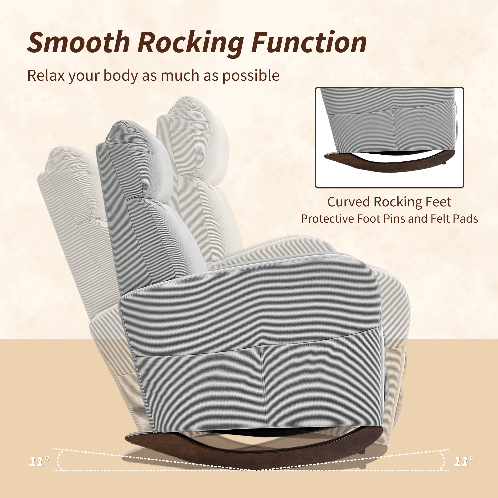 HOMCOM Corduroy Rocking Armchair Grey 4