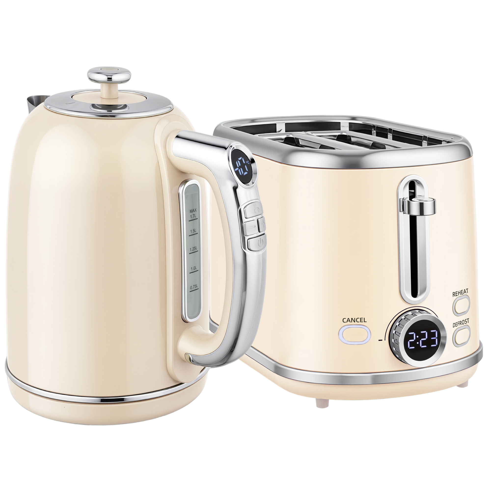 HOMCOM Polished Retro 40-100°C Kettle and Toaster Set Cream