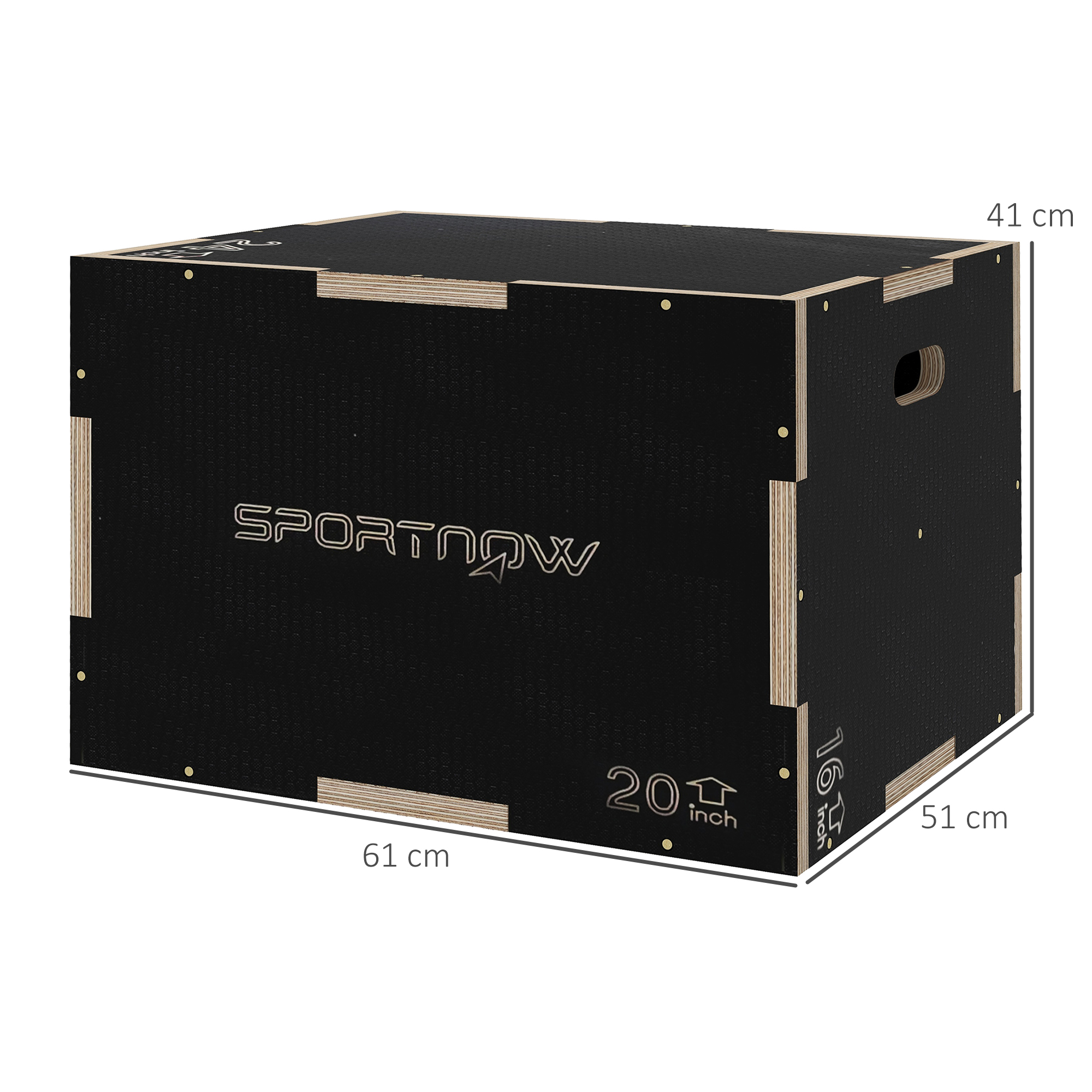 SPORTNOW Multi-Faceted Jump Box, Wooden Step Up Box, for Home, Gym, Exercise, 41/51/61cm Black 3