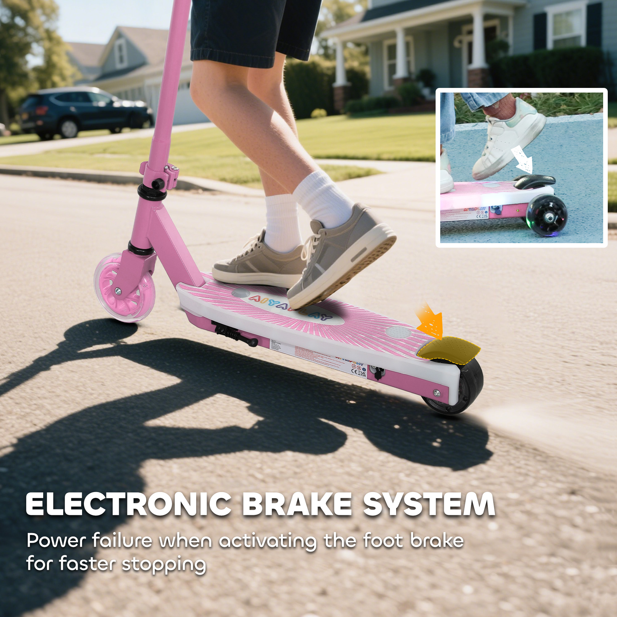 AIYAPLAY Electric Scooter for Kids Aged 4-7 Years, with Flashing LED Lights, Rear Auxiliary Wheels, Pink 8