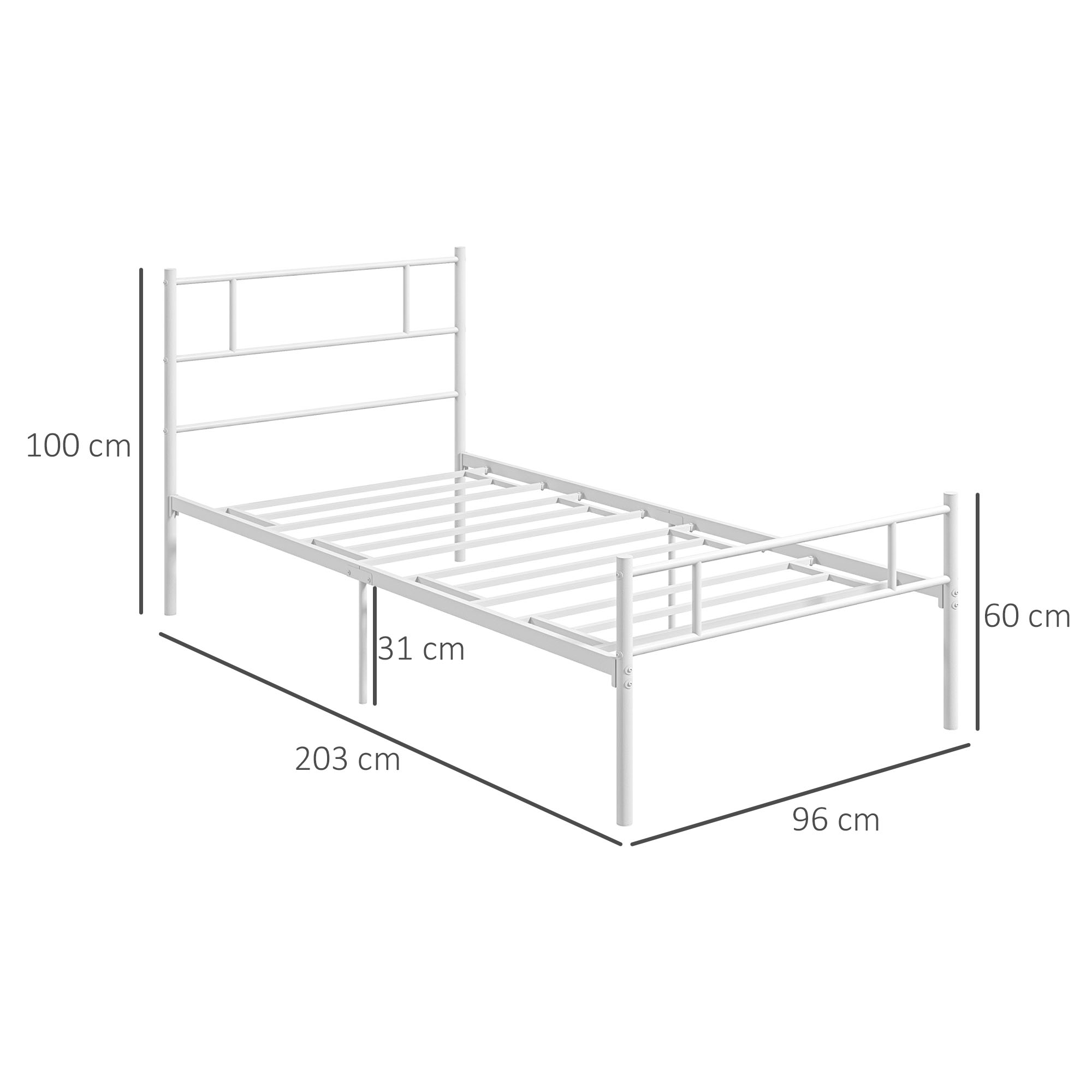 HOMCOM Single Bed Frame, Metal Bed Base with Headboard and Footboard, Metal Slat Support and 31cm Underbed Storage Space 3