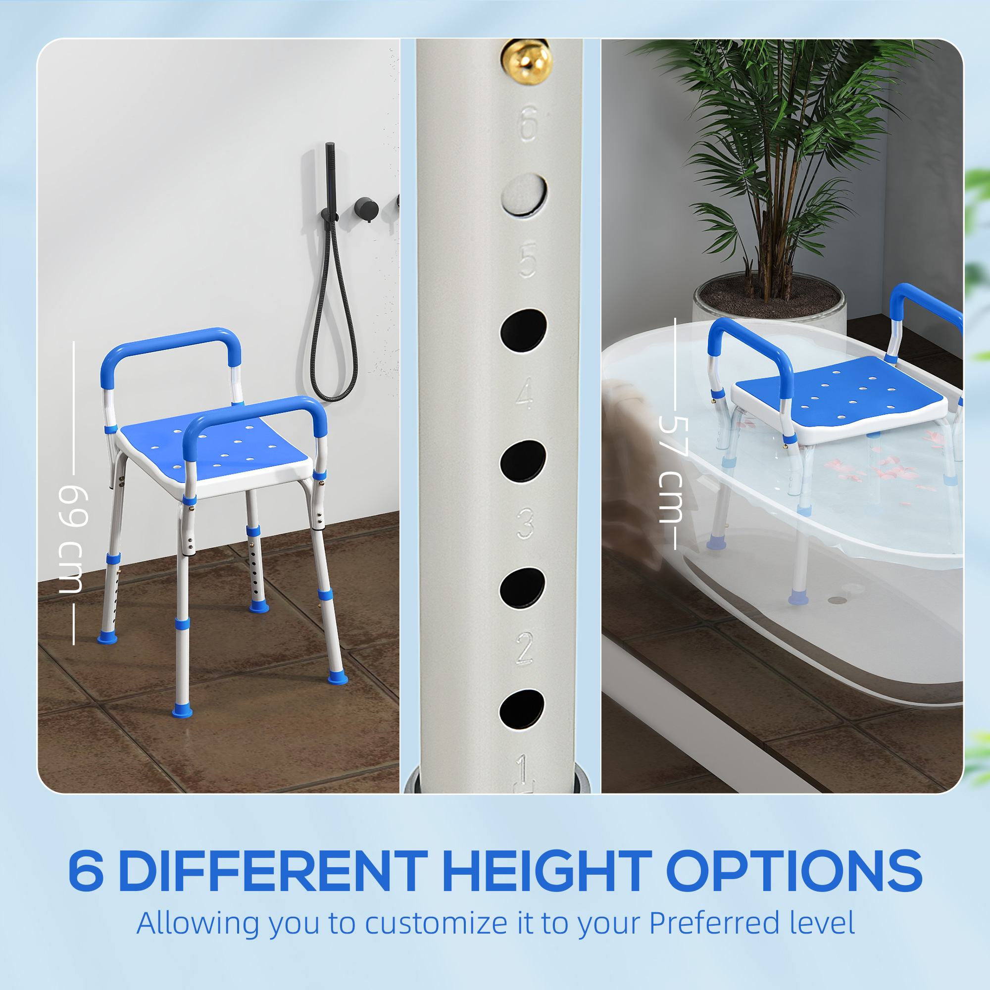 HOMCOM 57-69cm Aluminium Frame Bath Seat 4