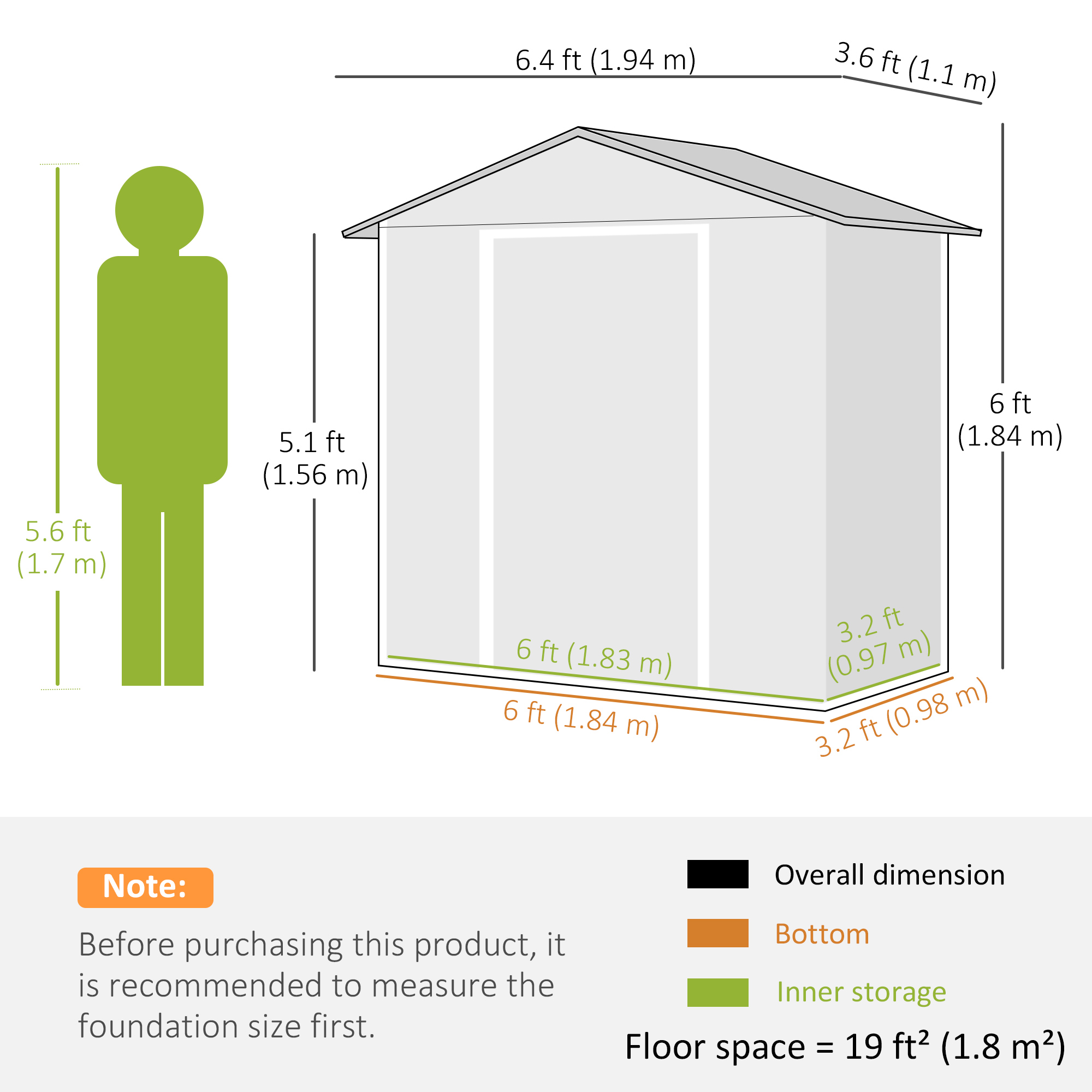 Outsunny 6.5ft x 3.5ft Metal Garden Storage Shed for Outdoor Tool Storage with Double Sliding Doors and 4 Vents, Green 3