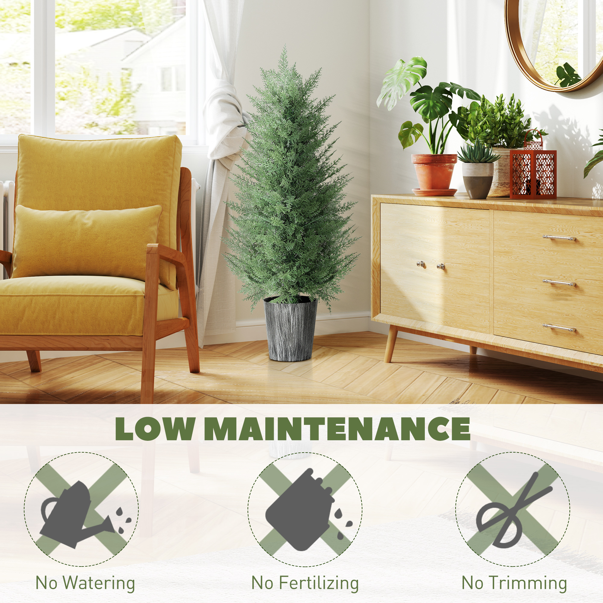 HOMCOM 90cm Artificial Cypress Trees Set of 2, UV Resistant Artificial Plants with Decorative Pot, Fake Plants for Indoor Outdoor Decor, Green 5