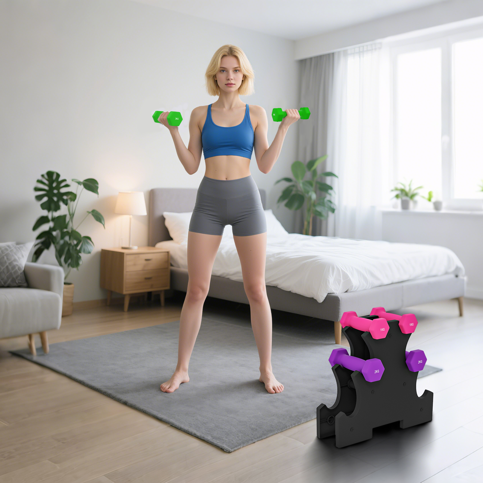 SPORTNOW 2 x 1kg, 2 x 2kg, 2 x 3kg Dumbbells Set with Dumbbell Rack, Hand Weights for Home Gym Training 8