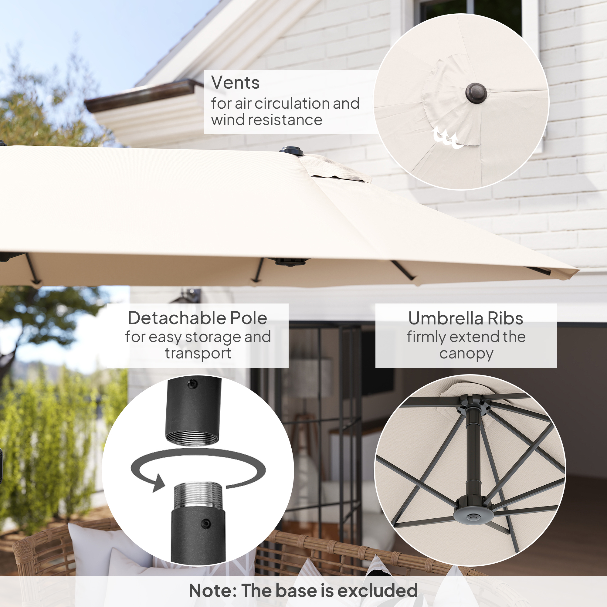 Outsunny 4.6m Double Garden Parasol Beige 6