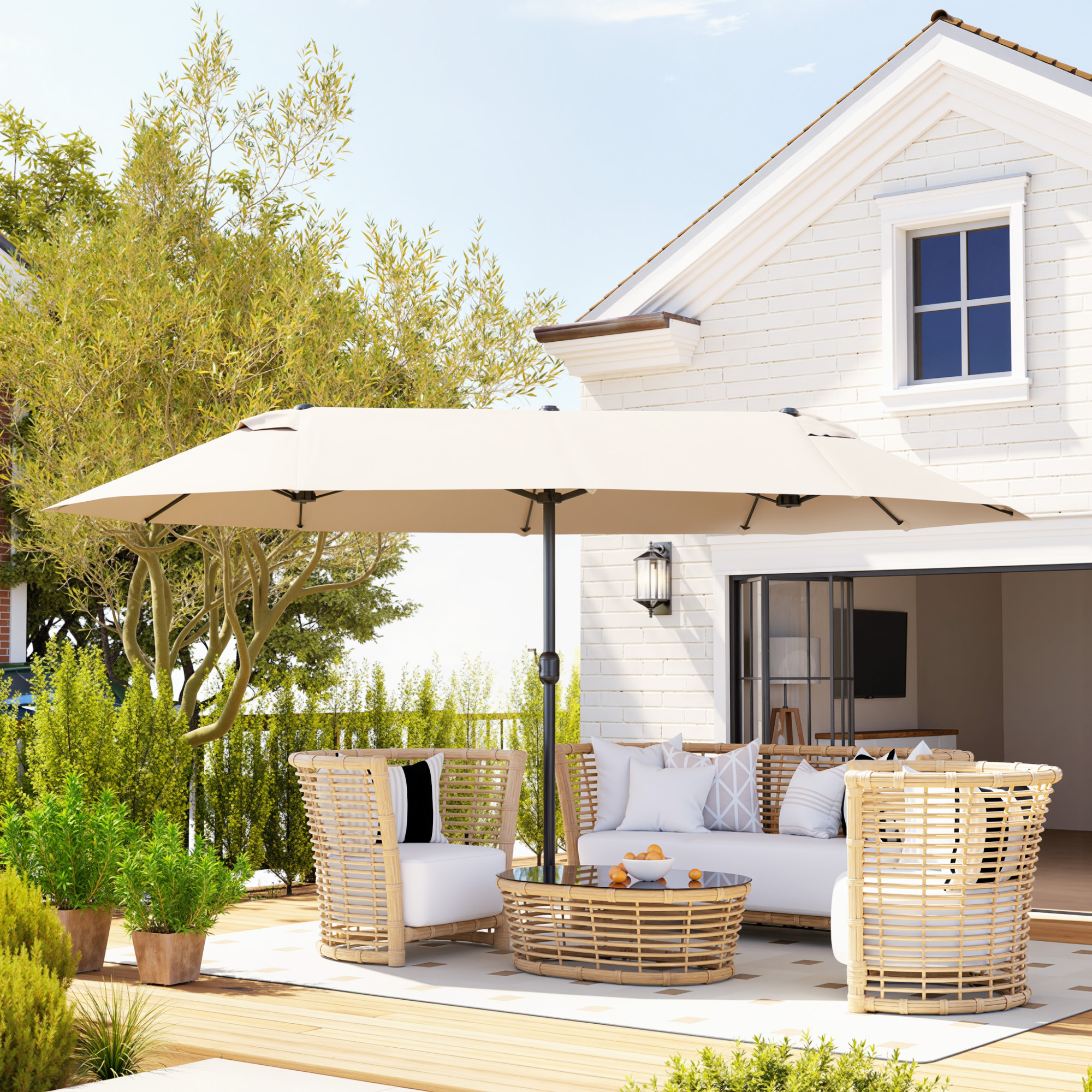 Outsunny 4.6m Double Garden Parasol Beige 2