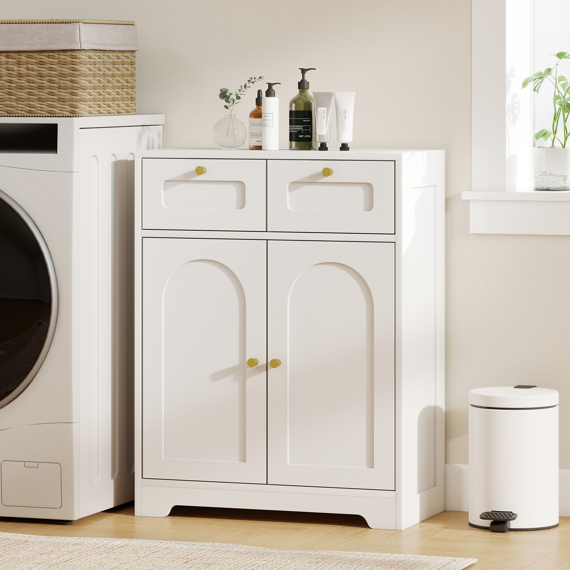 HOMCOM Bathroom Floor Cabinet with 2 Drawers White 8