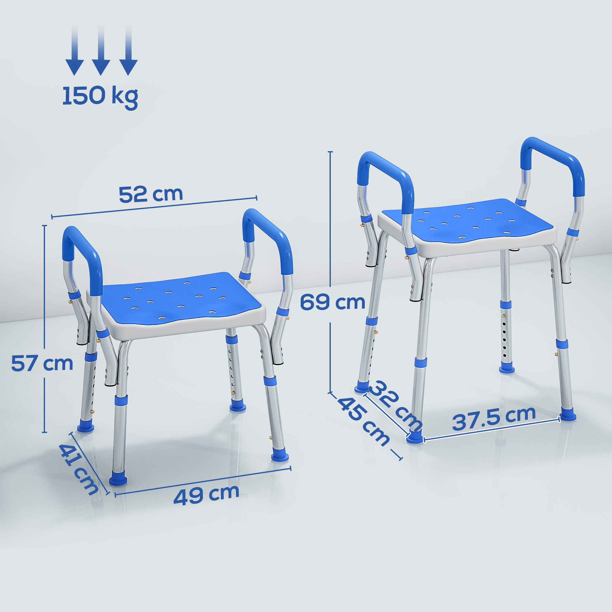 HOMCOM 57-69cm Aluminium Frame Bath Seat 3