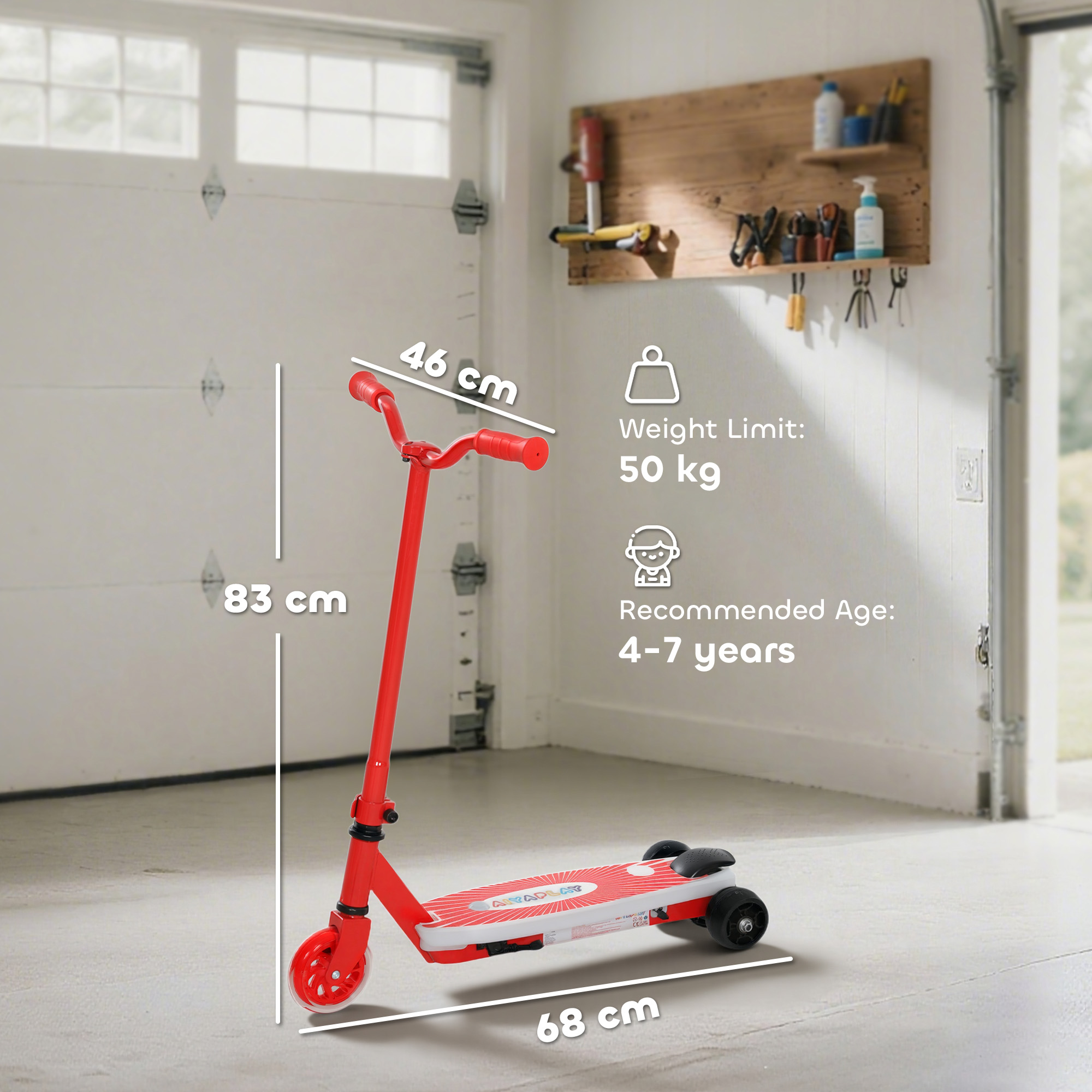 AIYAPLAY Electric Scooter for Kids Aged 4-7 Years, with Flashing LED Lights, Rear Auxiliary Wheels, Red 3