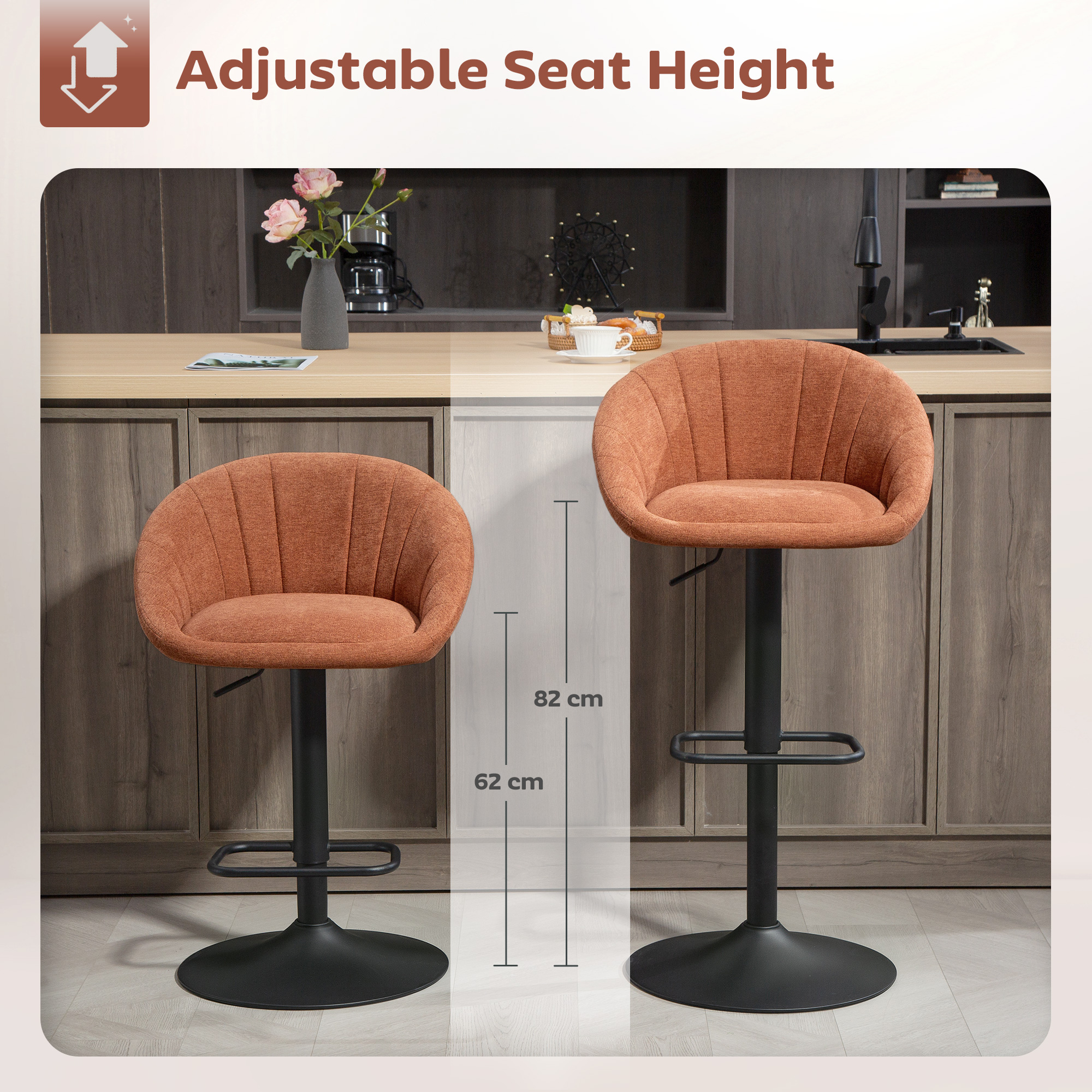 HOMCOM Set of Two Relaxed Tub Bar Stools Orange 4