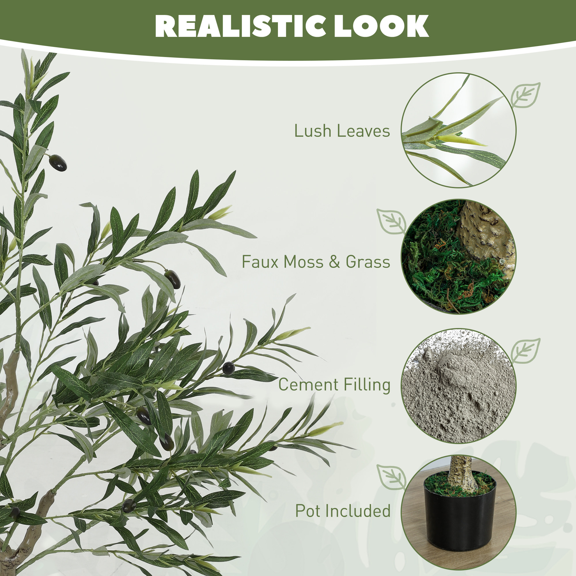 HOMCOM Set of Two Silk Leaf Artificial Olive Trees 4