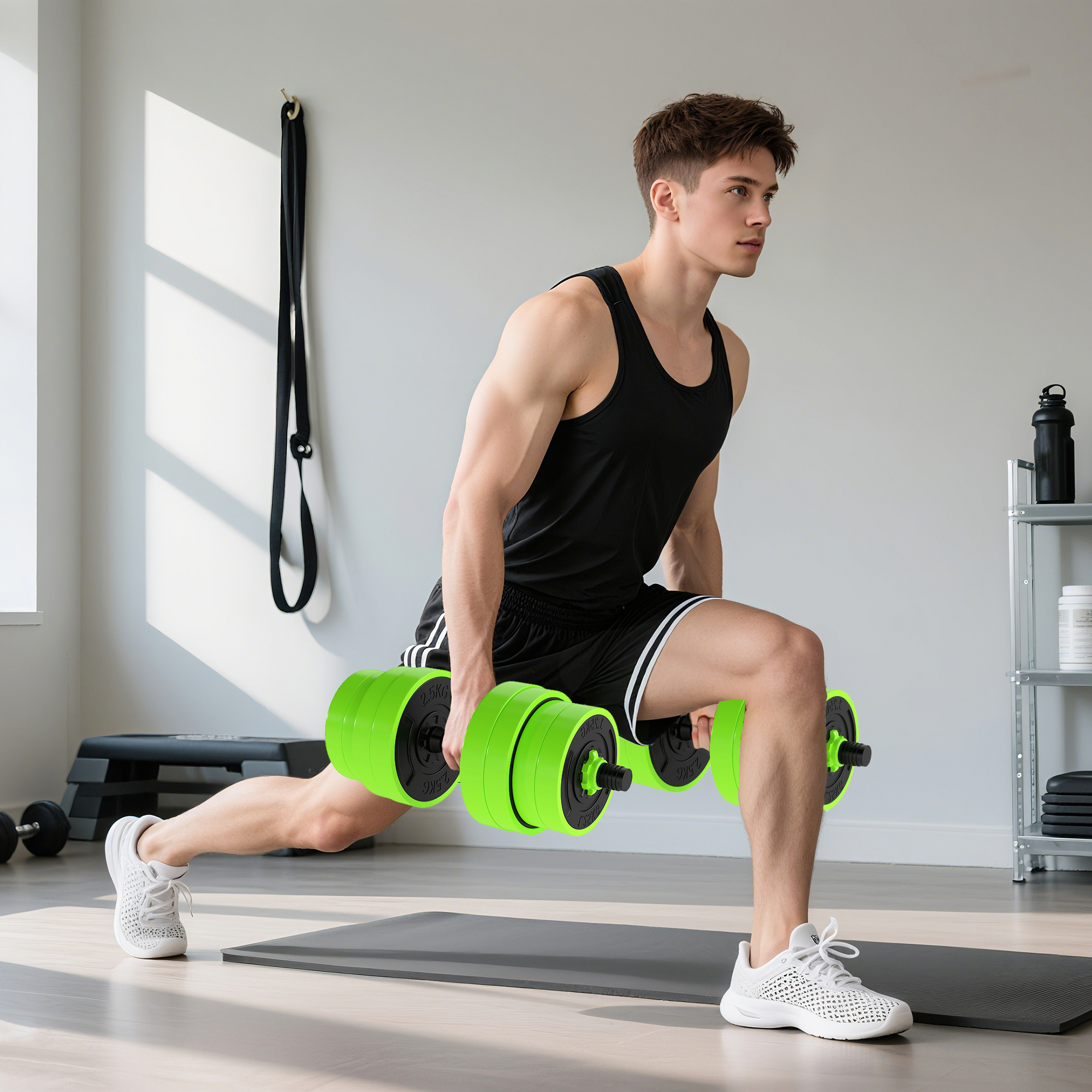 SPORTNOW 30kg Four-In-One Adjustable Weight Dumbbells Set, Barbell, Kettlebell, Push Up Stand Green 8